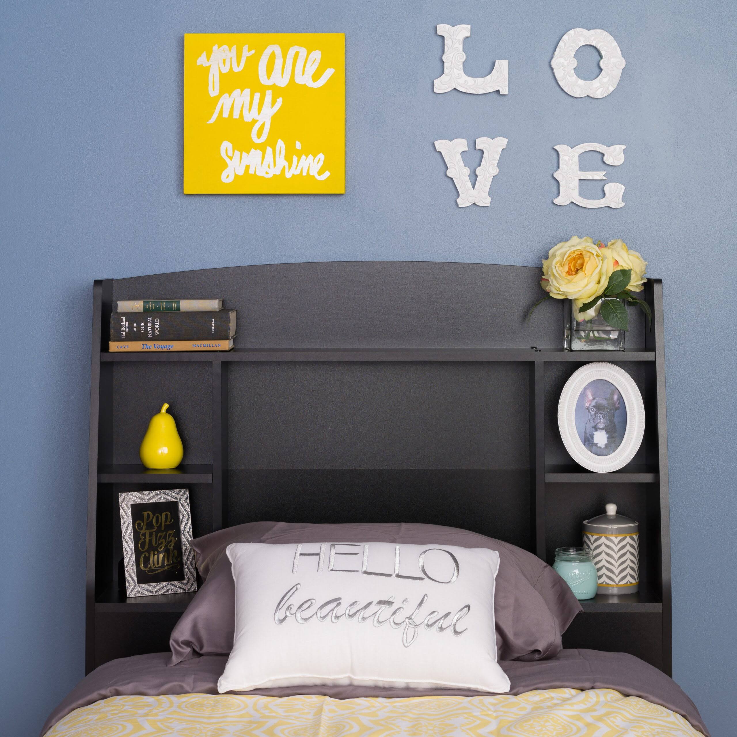 Astrid Twin Storage Headboard with Side Compartments, Black