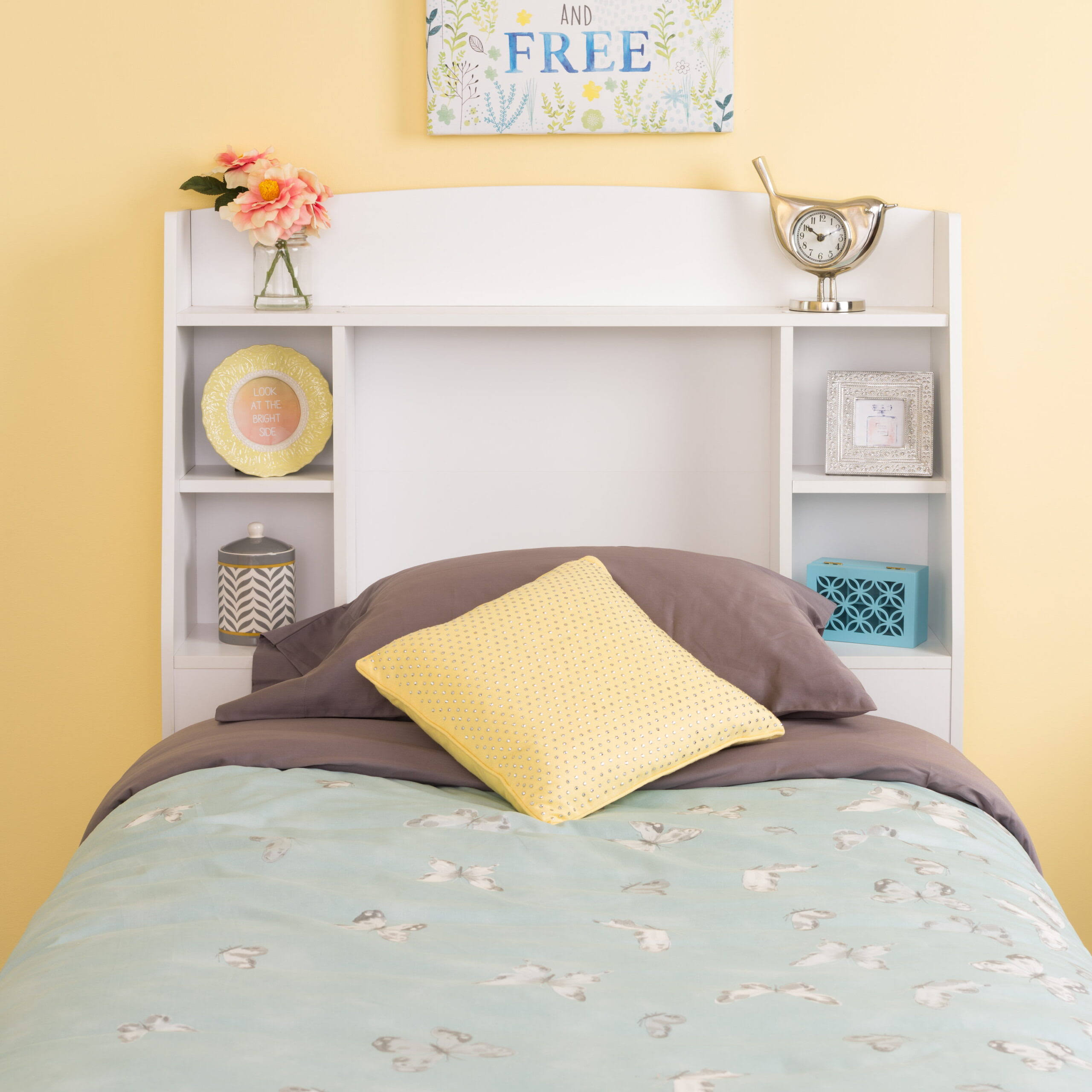 Astrid Twin Storage Headboard with Side Compartments, White