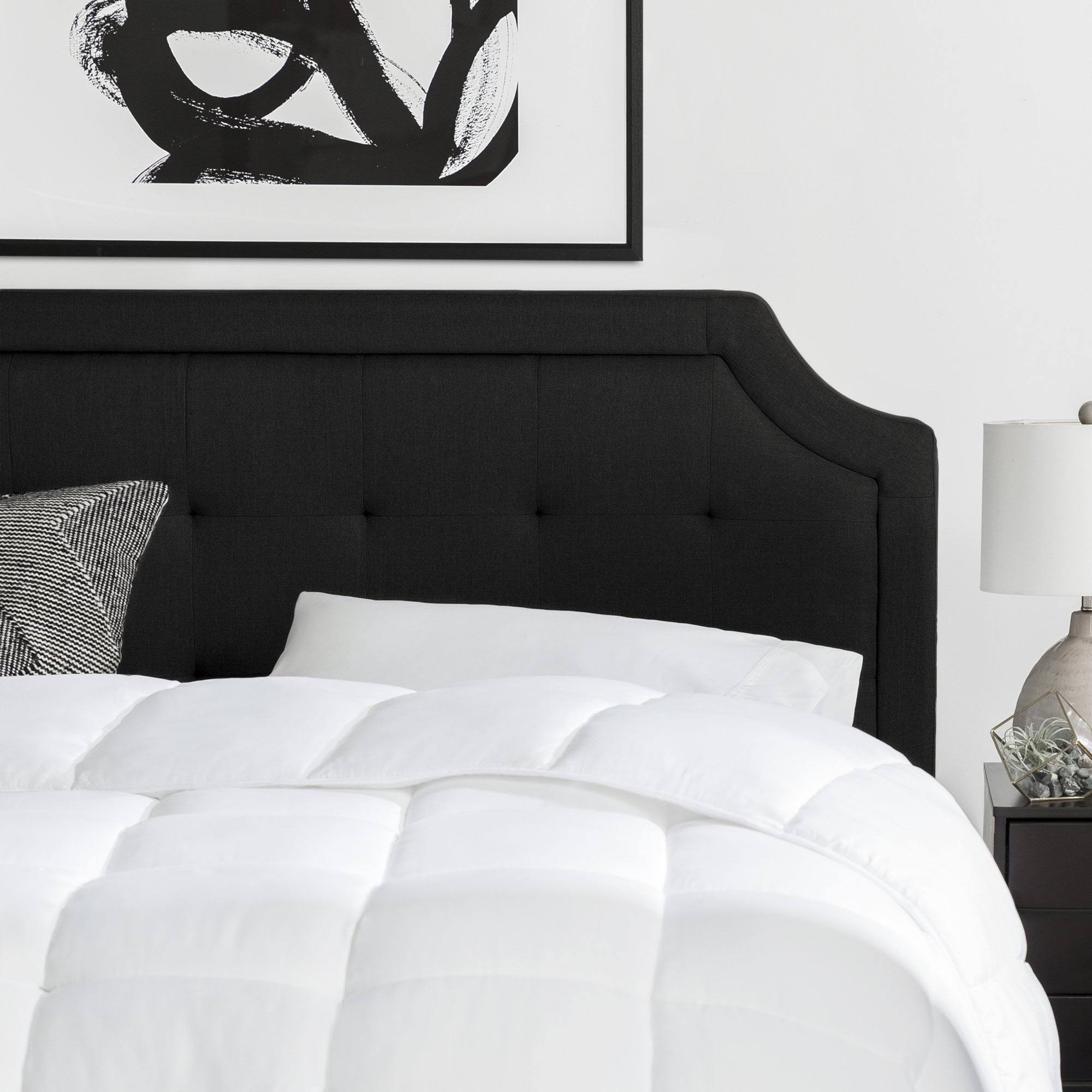 Scallop Edged Upholstered Headboard, Queen, Black