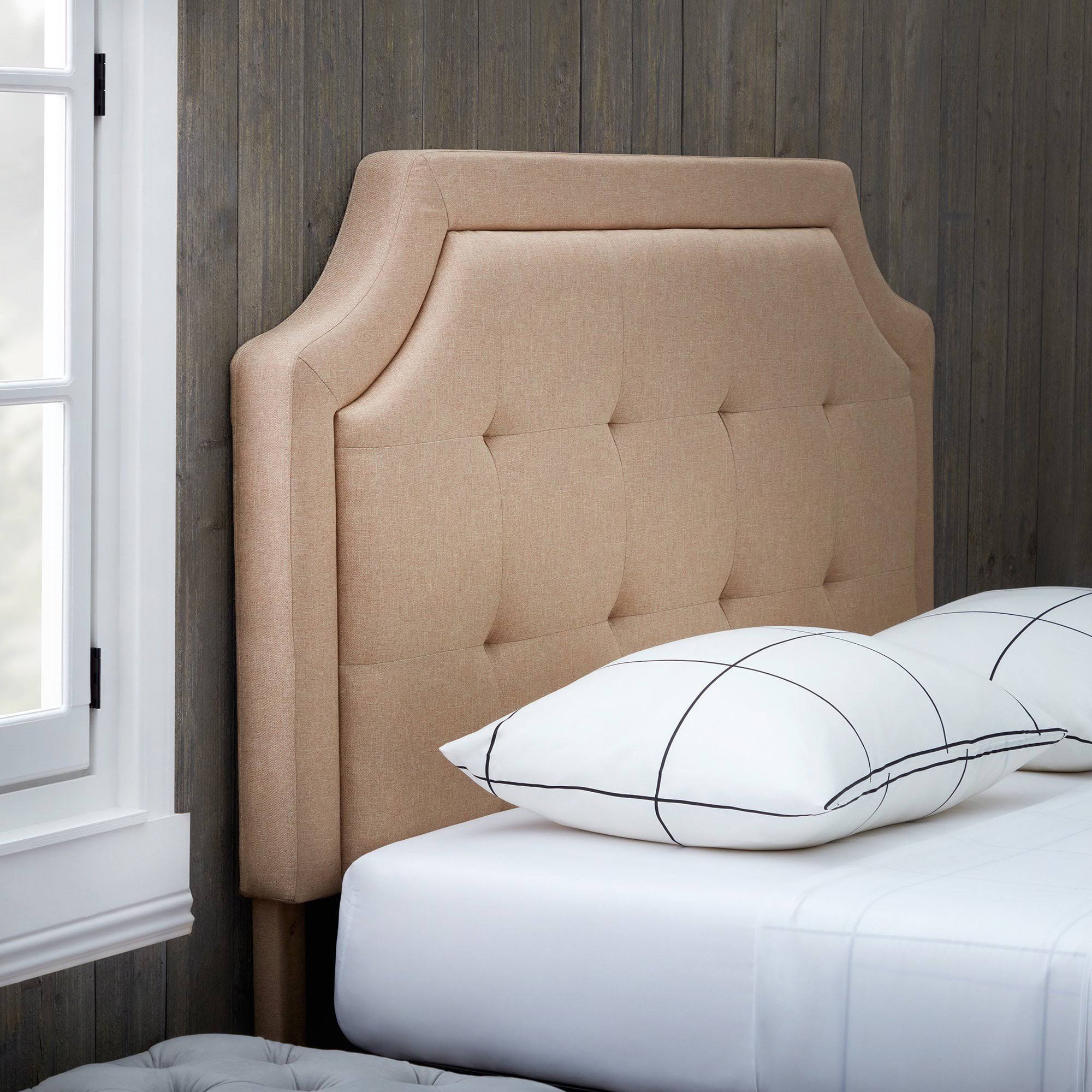 Scallop Edged Upholstered Headboard, Full/Full XL, Beige