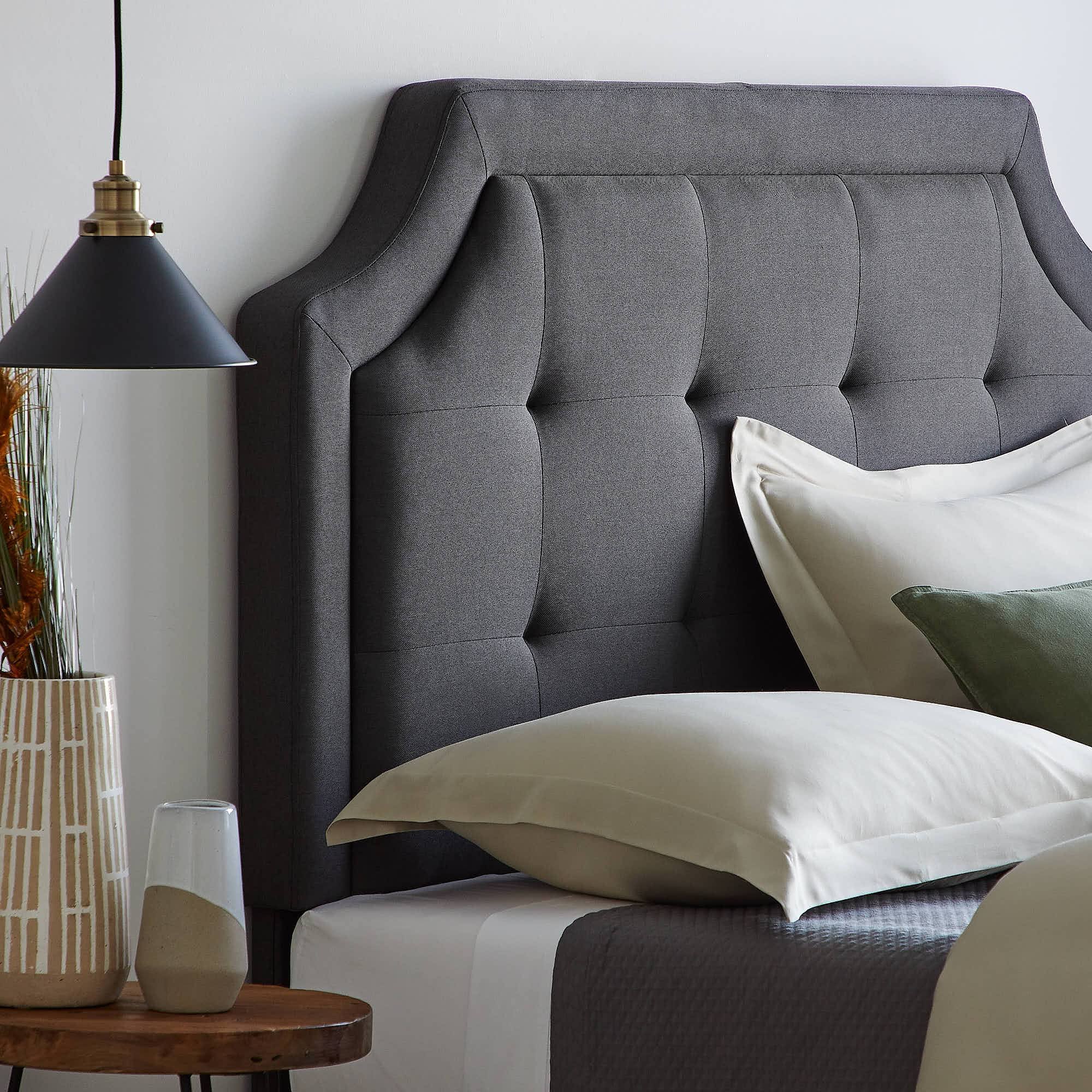 Scallop Edged Upholstered Headboard, Full/Full XL, Charcoal