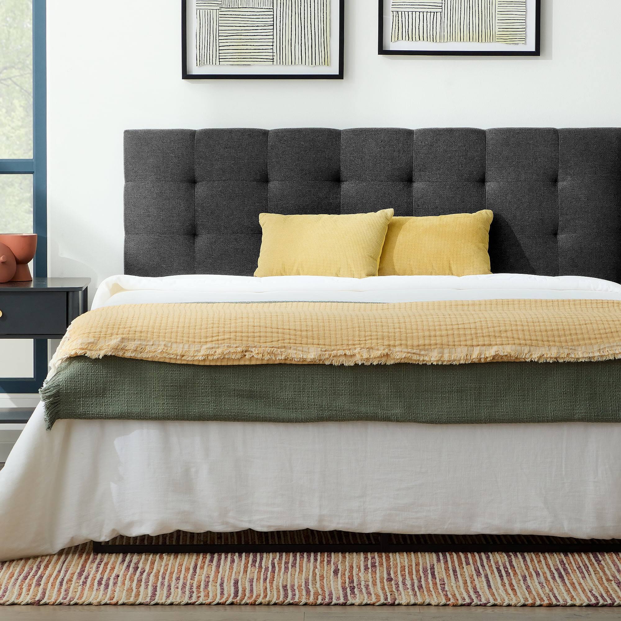 Eugene Square Tufted Upholstered Headboard, Twin/Twin XL, Charcoal