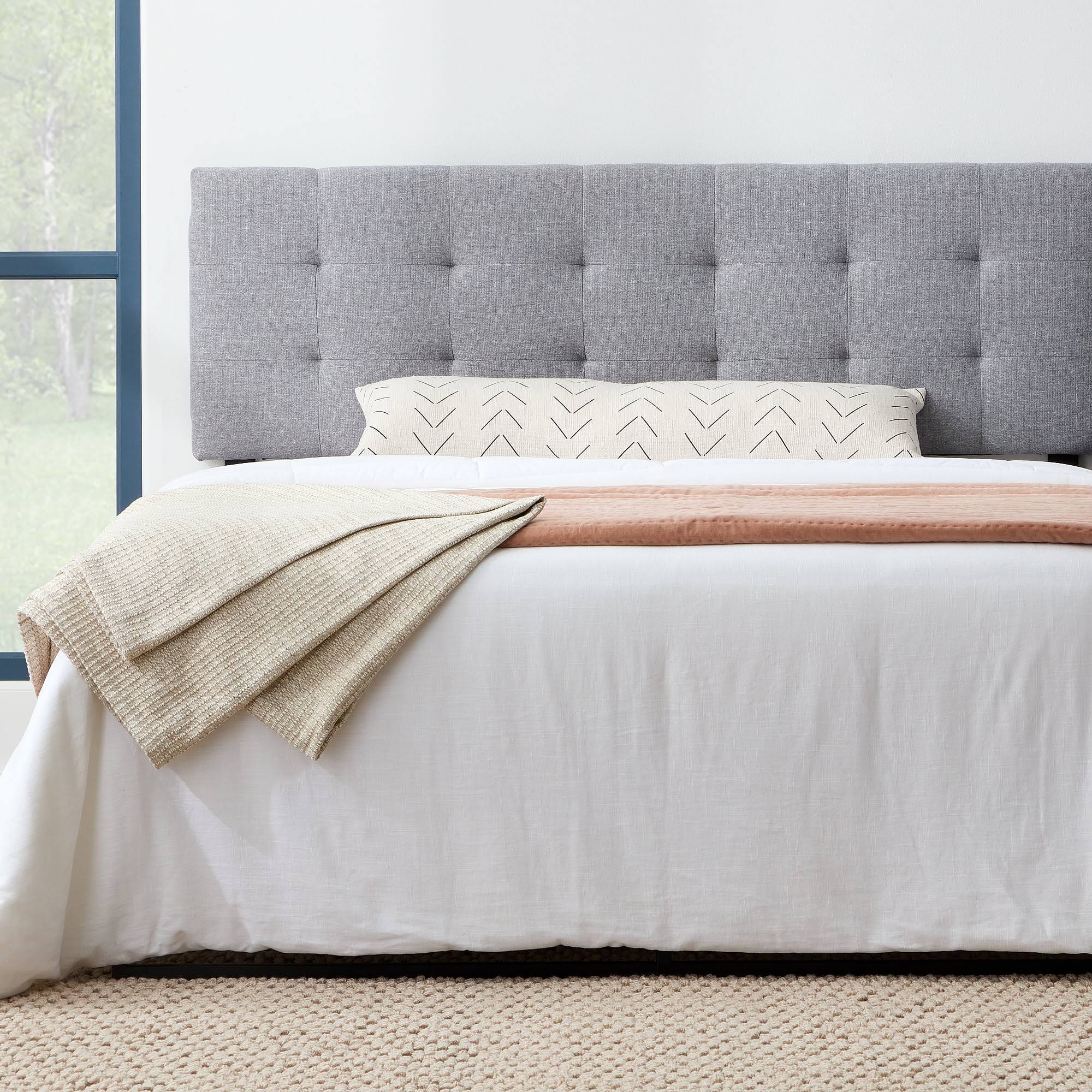 Eugene Square Tufted Upholstered Headboard, Full, Gray