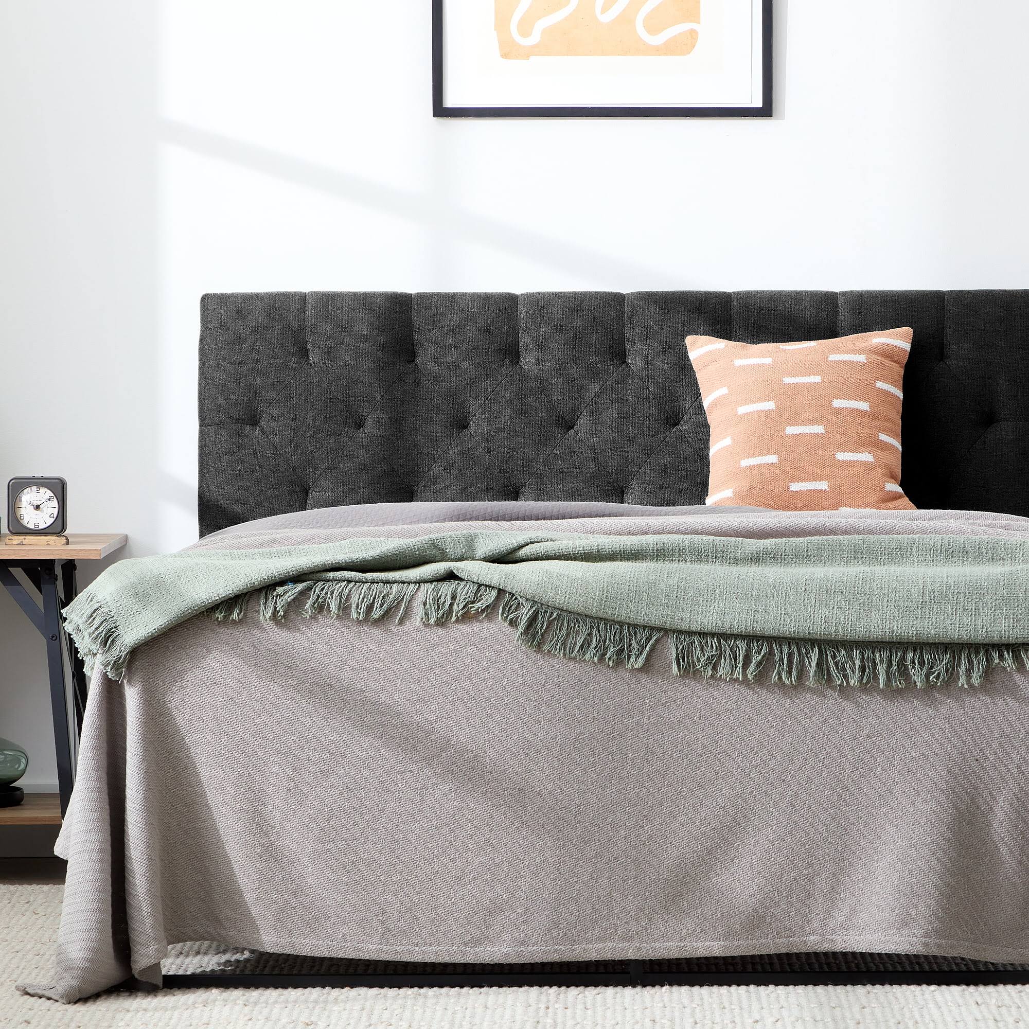 Eugene Diamond Tufted Upholstered Headboard, Full, Charcoal