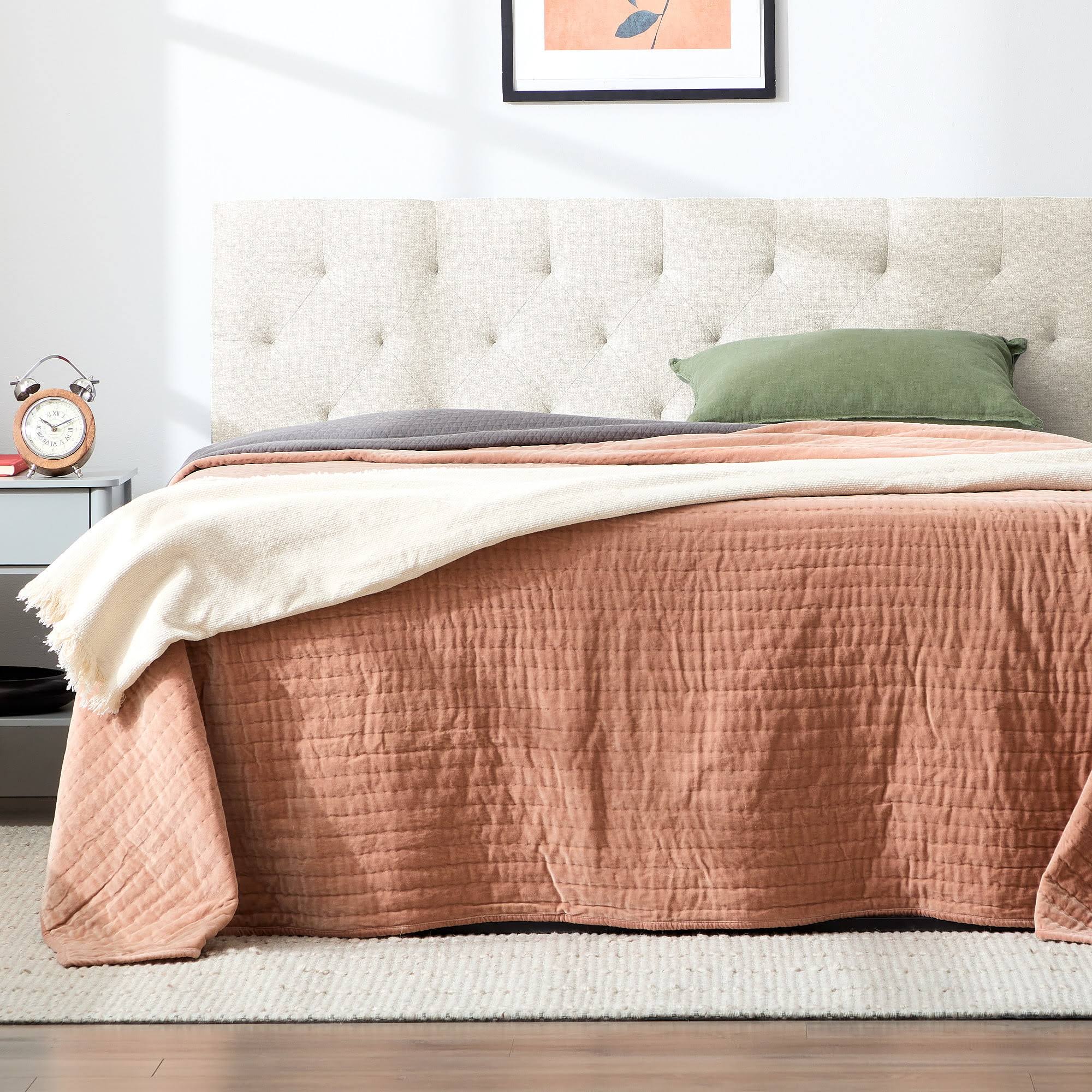 Eugene Diamond Tufted Upholstered Headboard, Queen, Cream