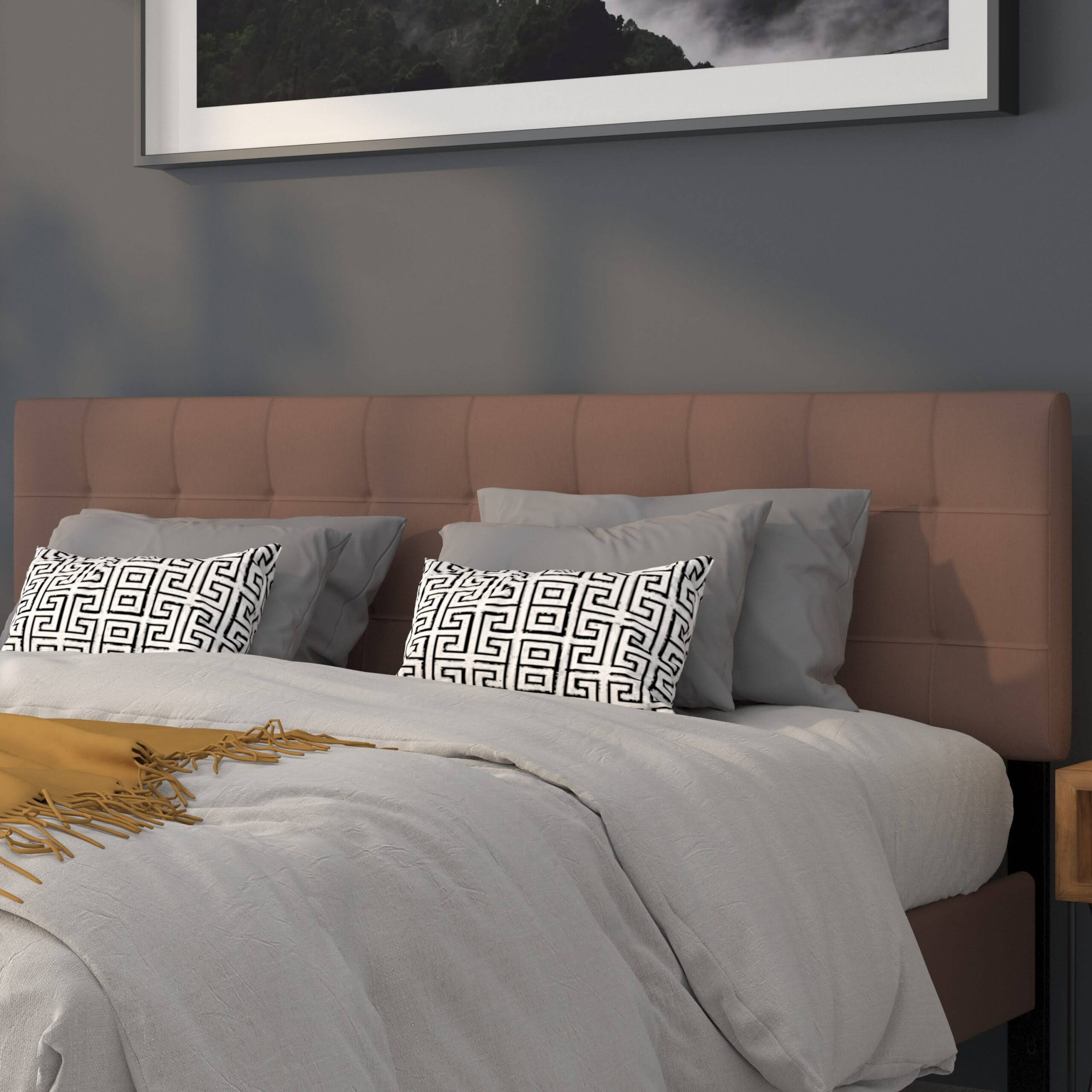Tufted Upholstered King Size Headboard in Camel Fabric