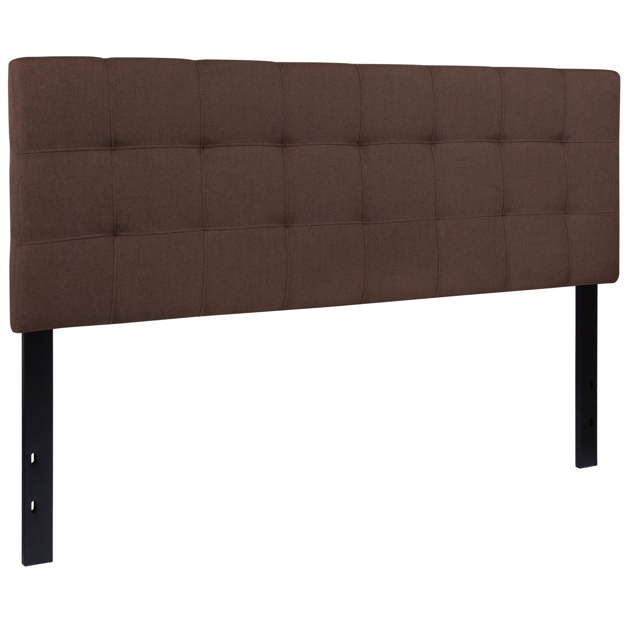 Tufted Upholstered Queen Size Headboard in Dark Brown Fabric