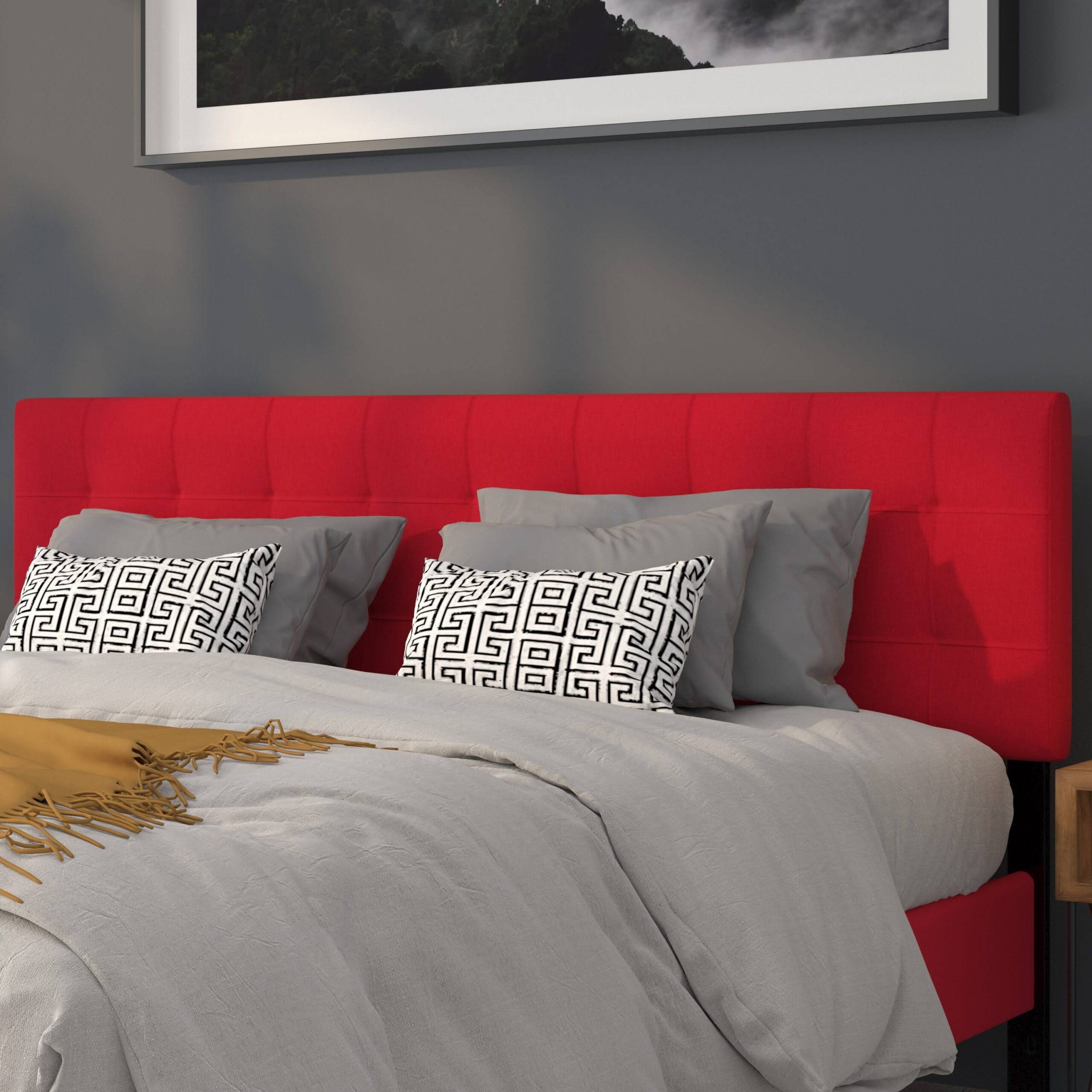 Tufted Upholstered King Size Headboard in Red Fabric