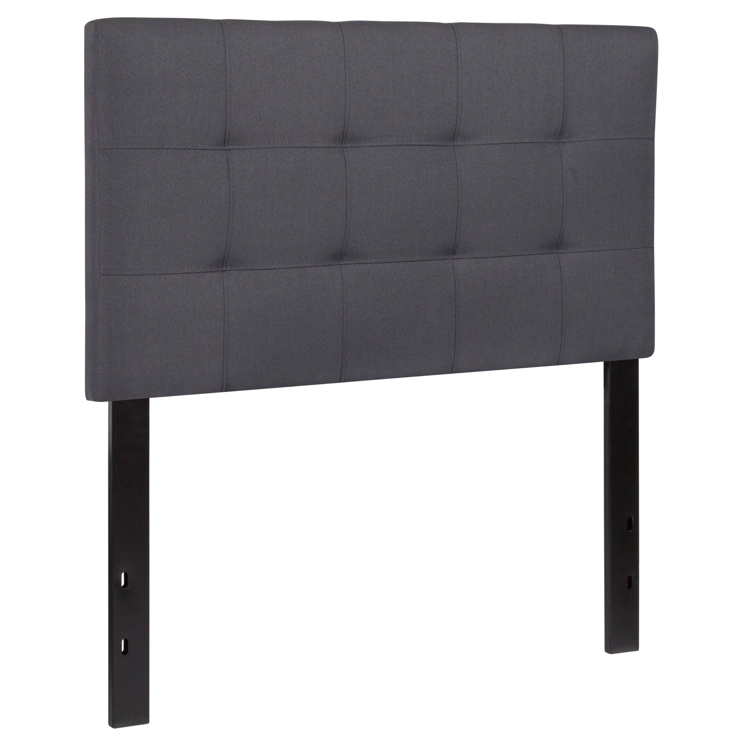 Tufted Upholstered Twin Size Headboard in Dark Gray Fabric