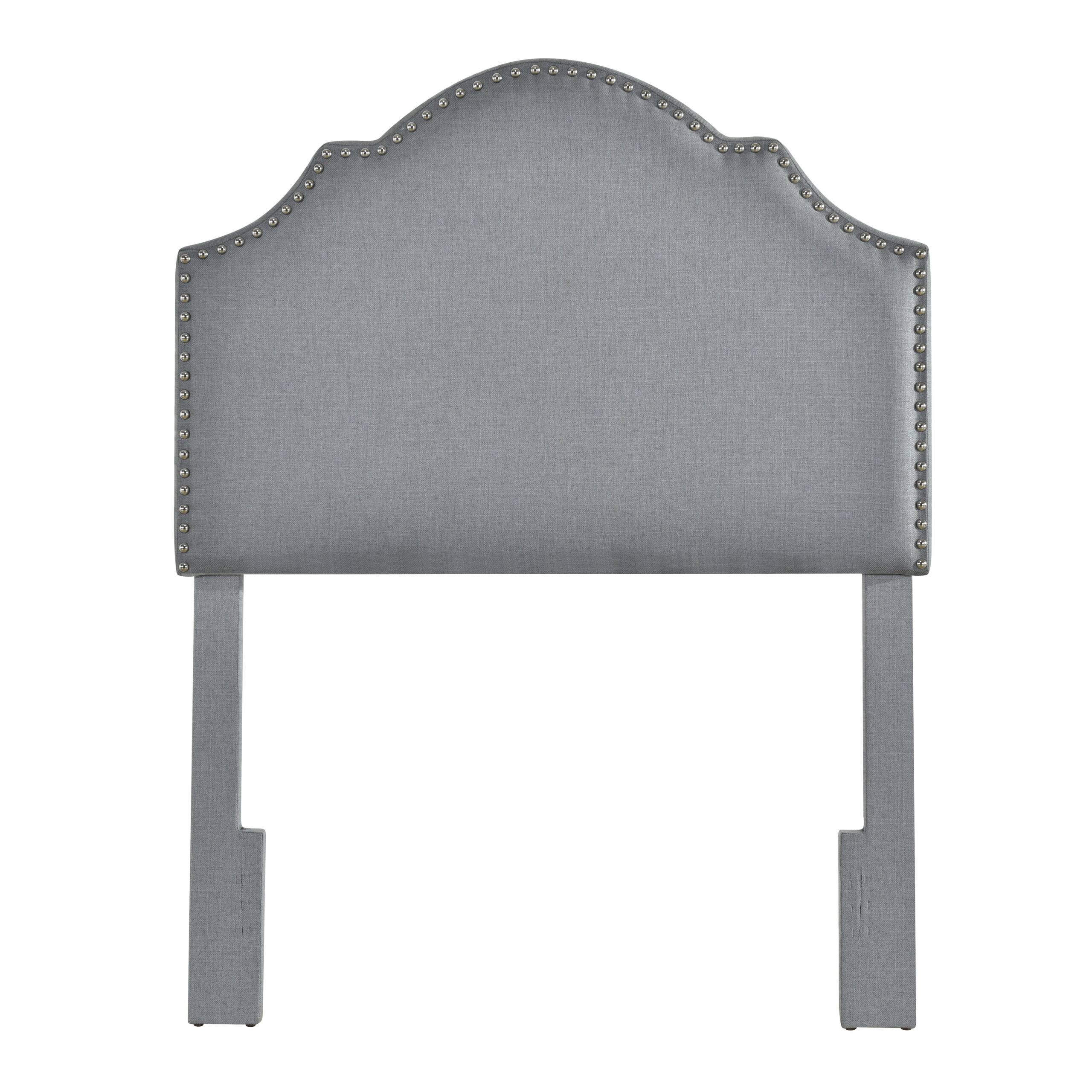 HomeFare Nail head Trim, Shaped Twin Upholstered Headboard in Charcoal Gray