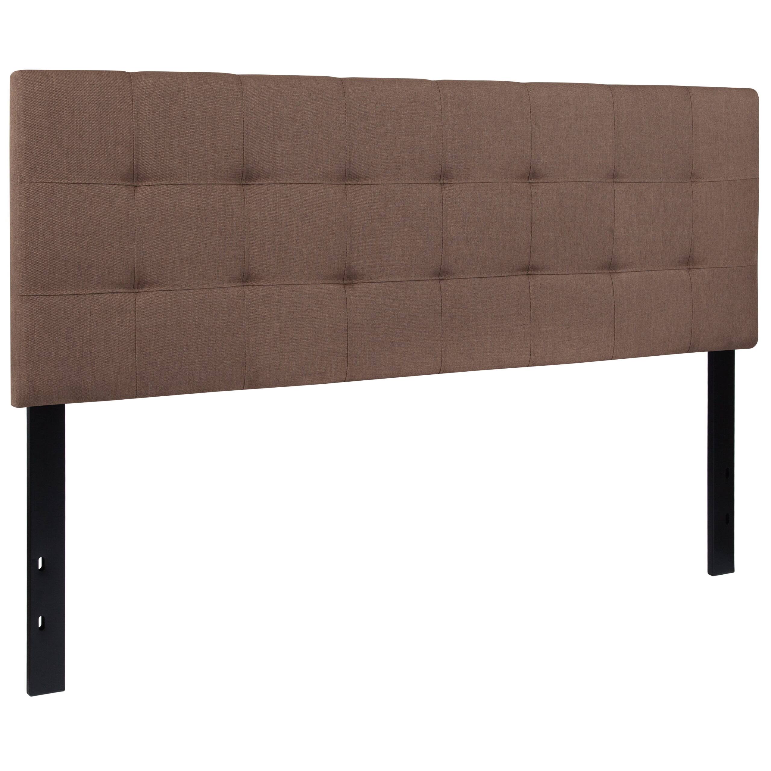 Tufted Upholstered Queen Size Headboard in Camel Fabric