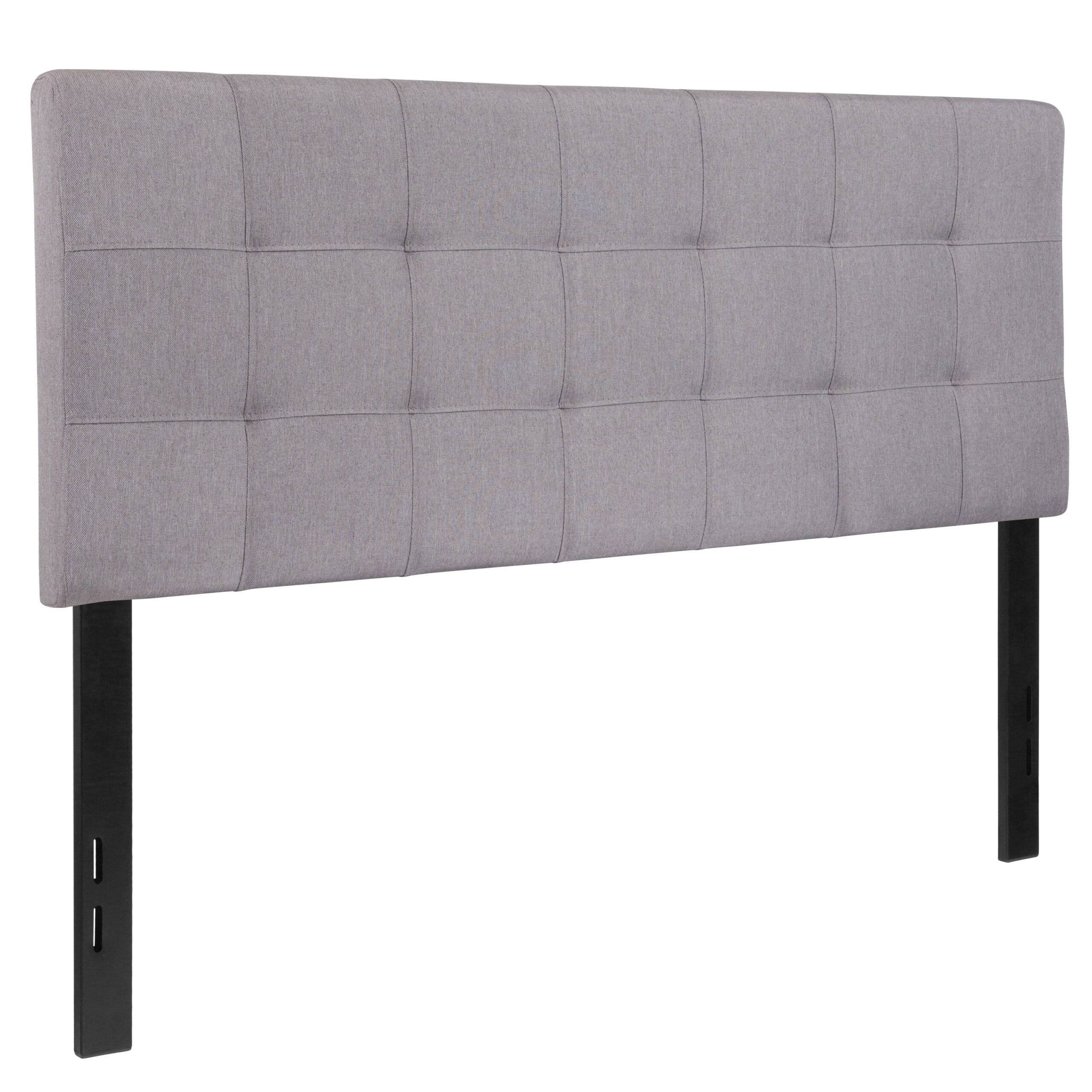 Tufted Upholstered Full Size Headboard in Light Gray Fabric