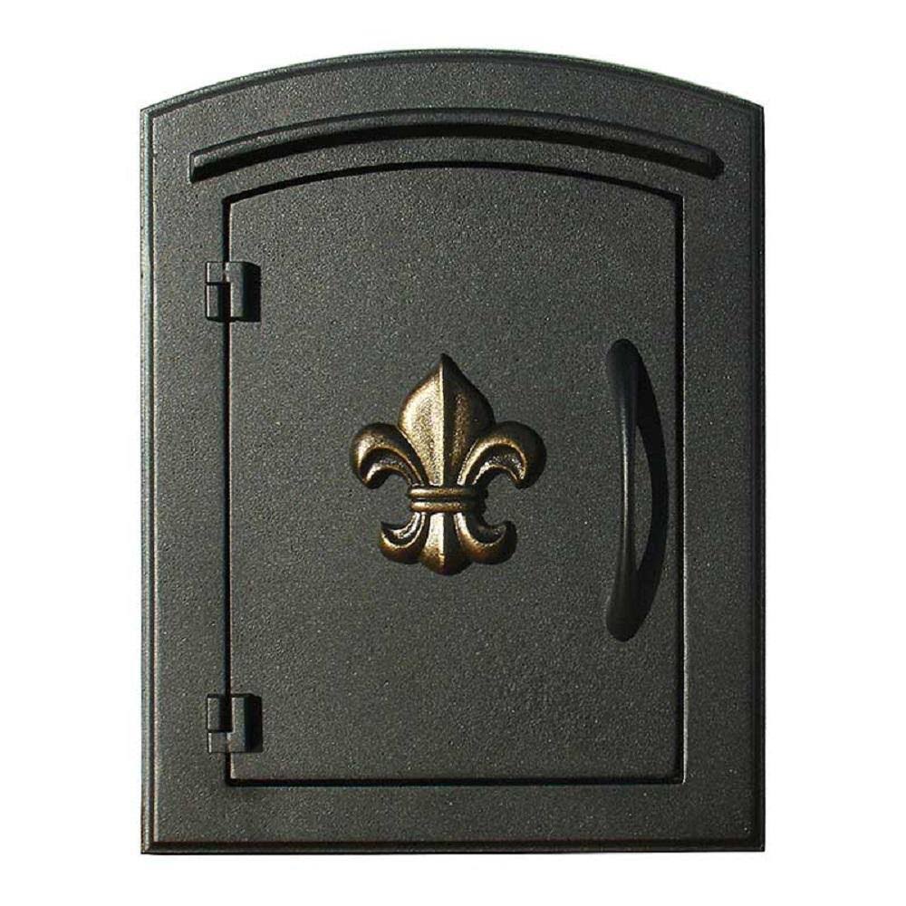 MAN-1402BL Manchester Black Column or Wall-Mount Mailbox with Fleur-De-Lis Door