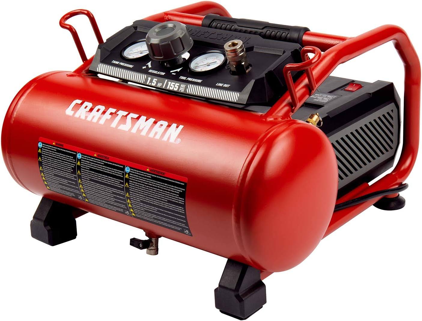 Air Compressor, 3 Gallon 1.5 HP Max 155 Psi Pressure Oil-Free Portable, Red- CMXECXA0200341