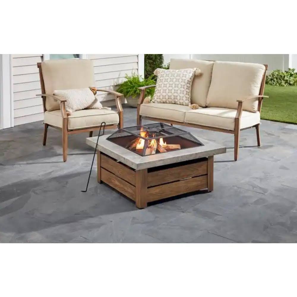 2195FPA-1-34 Stoneham 34 in. x 15.5 in. Square Steel Wood Fire Pit with Tile Top