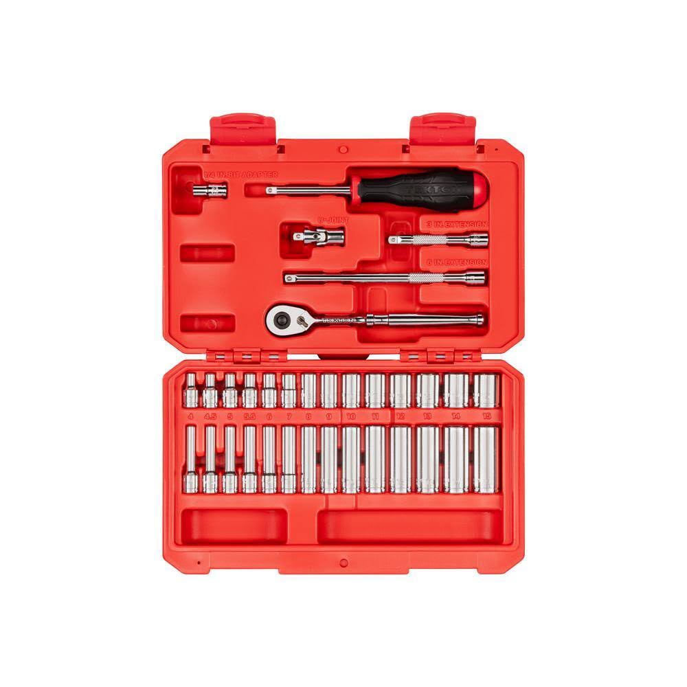 SKT05202 1/4 in. Drive 6-Point Socket and Ratchet Set, 34-Piece (4-15 mm)