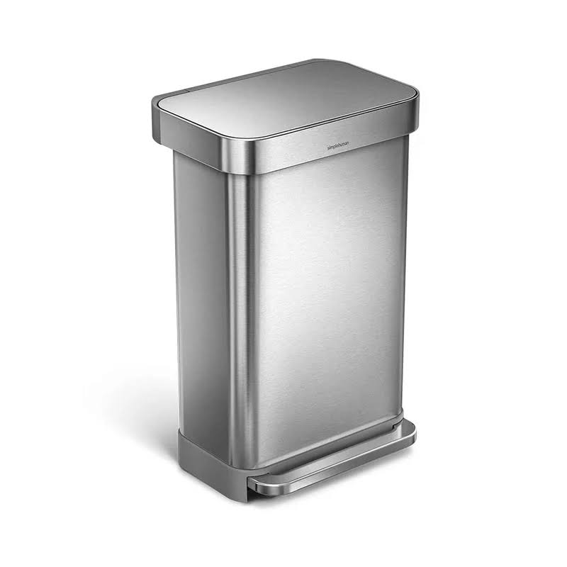 55 Liter / 14.5 Gallon Rectangular Hands-Free Kitchen Step Trash Can with Soft-Close Lid, Brushed Stainless Steel