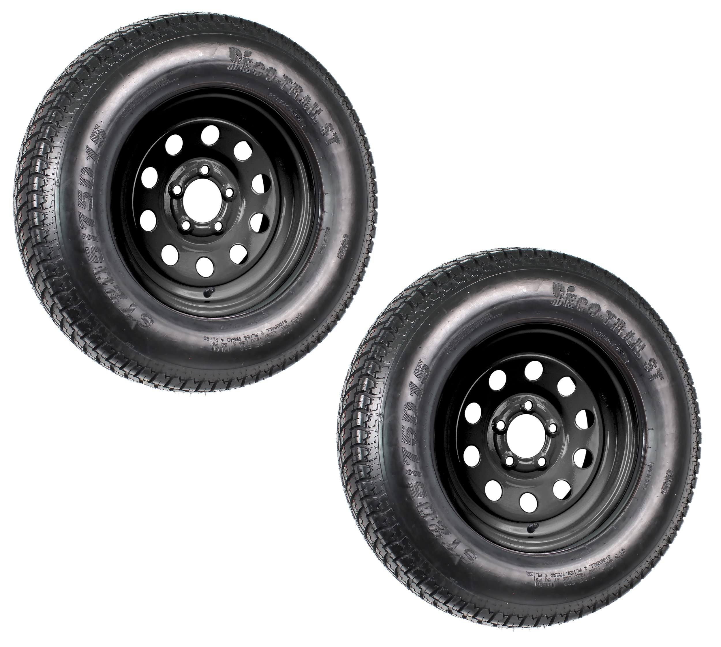 2-Pack Trailer Tire On Black Wheel Modular Rim ST205/75D15 LRC 5 Lug On 4.5 15 x 5