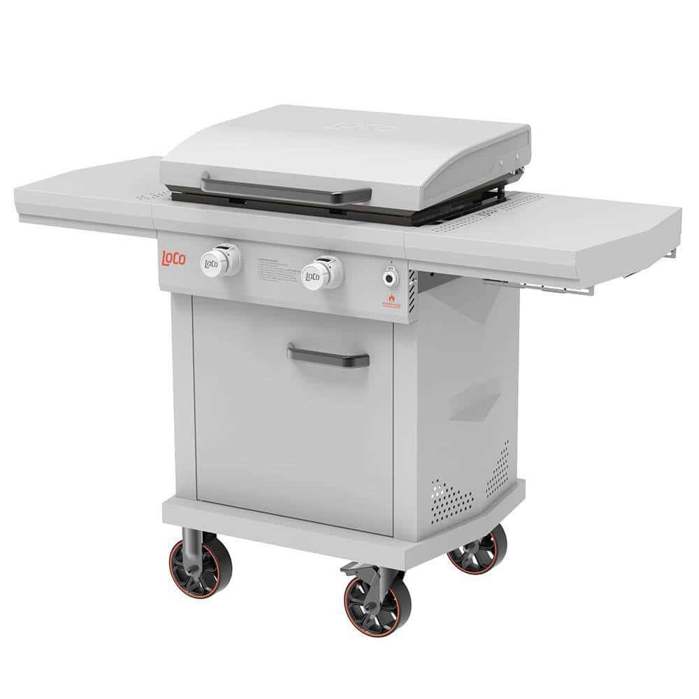 LOCO LCG2ST2C26 Series I 26 in. 2-Burner Digital Propane SmartTemp Flat Top Grill / Griddle in Chalk Finish with Enclosed Cart and Hood