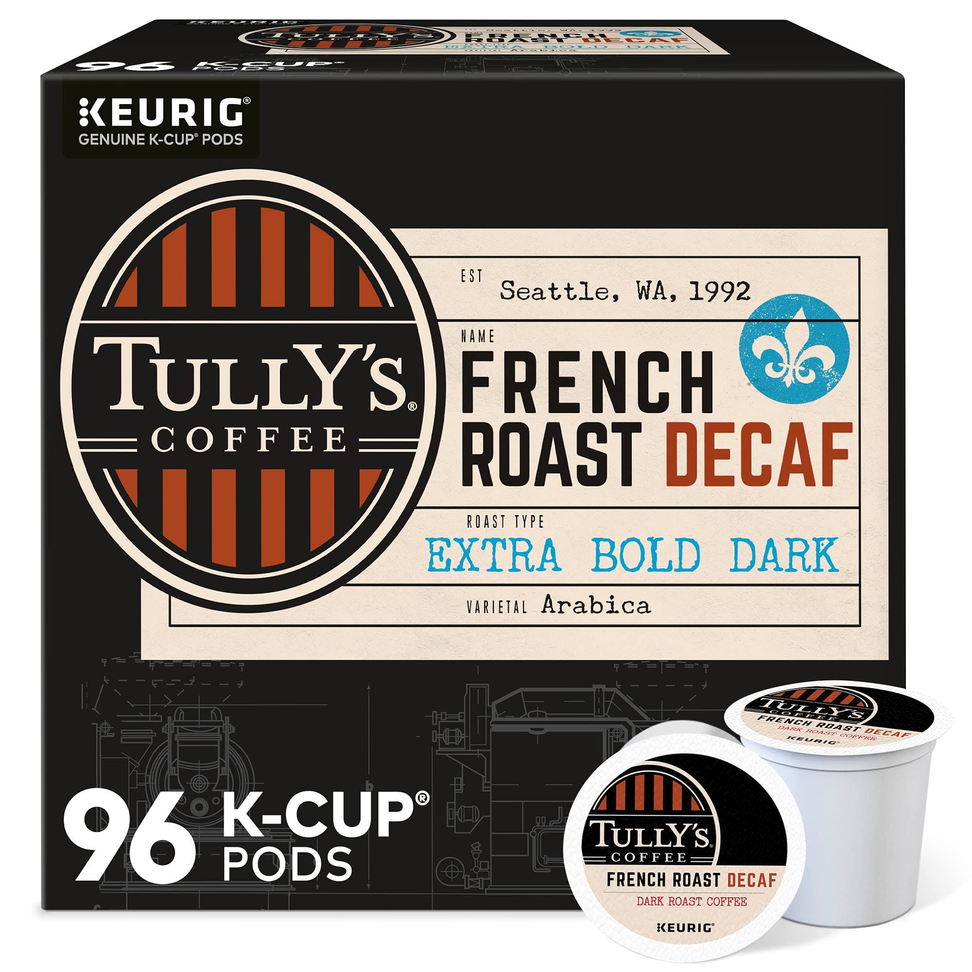 Tully s Coffee French Roast Decaf,  Single-Serve K-Cup Pods, Dark Roast, 96 Count (4 Packs of 24)
