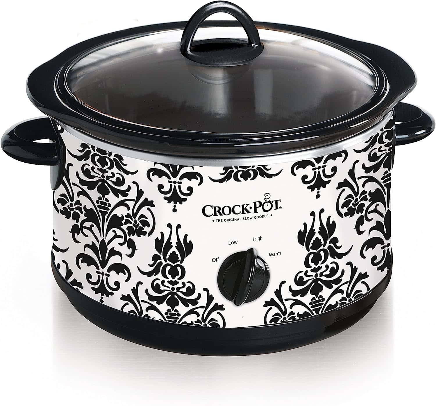 Crock Pot 4.5 Quart Manual Slow Cooker, Damask Pattern, White