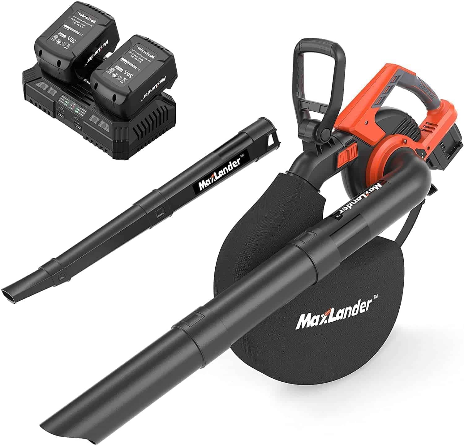 MAXLANDER 3 in 1 Cordless Leaf Blower   Vacuum with Bag, Brushless Battery Powered Leaf Vacuum Mulcher 40V 170MPH 360CFM 5 Speeds