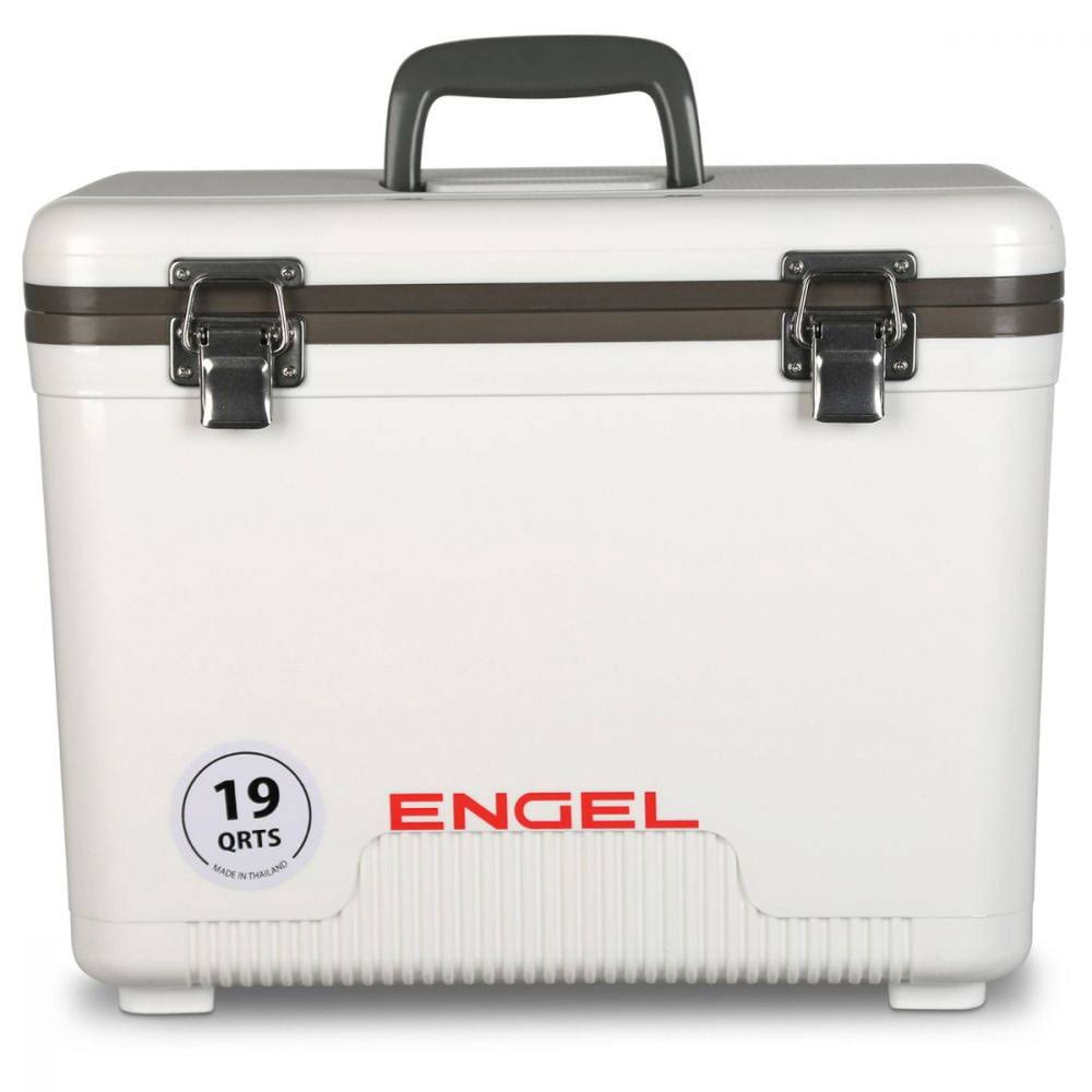 Engel 19 Quart Fishing Live Bait Dry Box Ice Cooler with Shoulder Strap, White