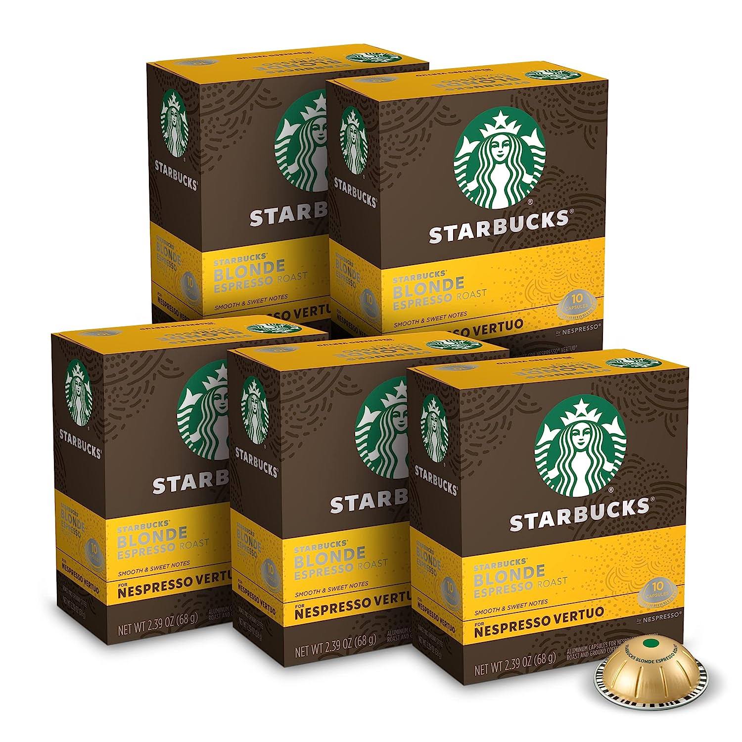Starbucks by Nespresso Blonde Roast Espresso (50-count single serve capsules, compatible with Nespresso Vertuo Line System)