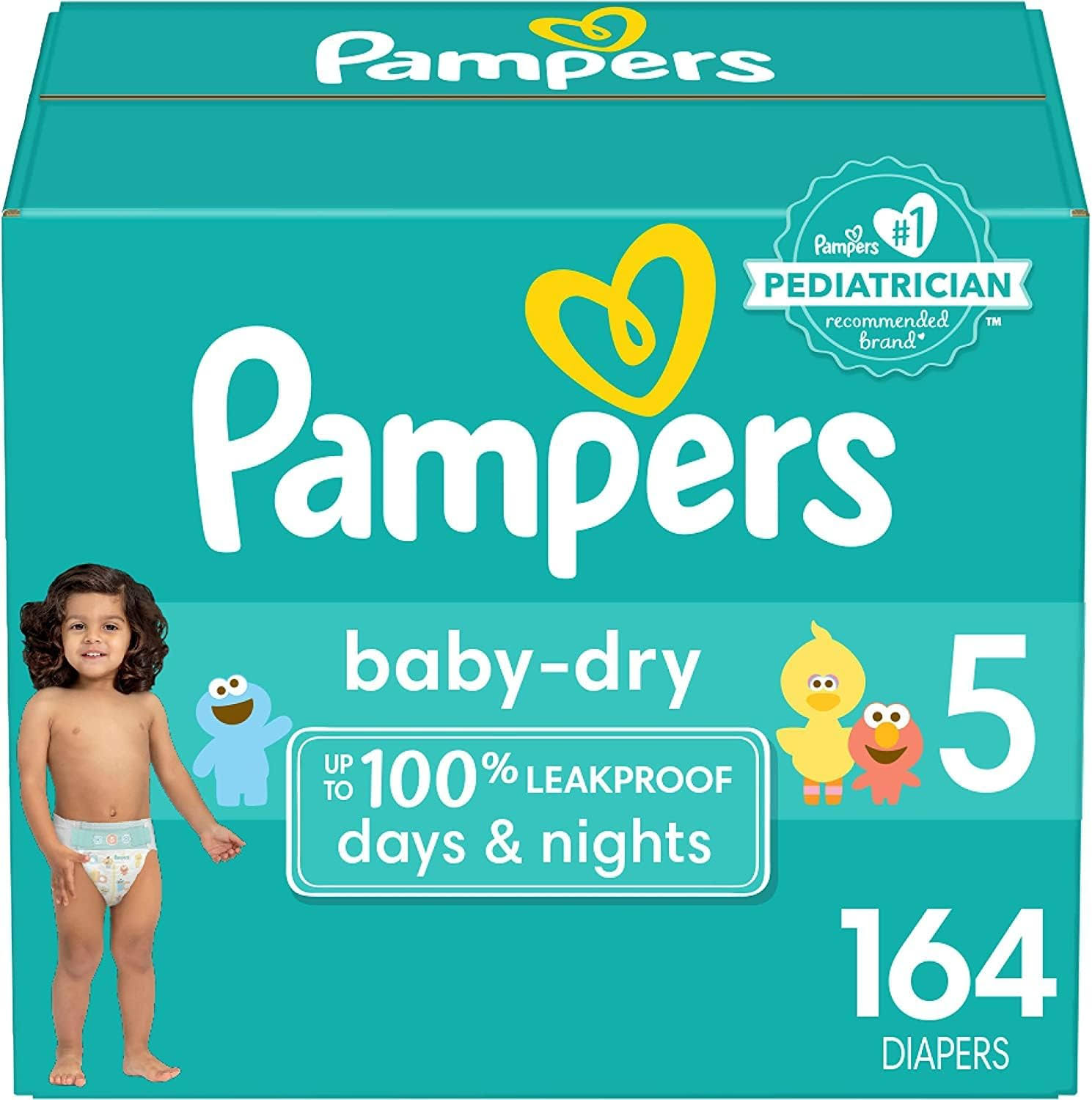 Pampers Baby Dry Diapers   Size 5, One Month Supply (164 Count), Absorbent Disposable Diapers