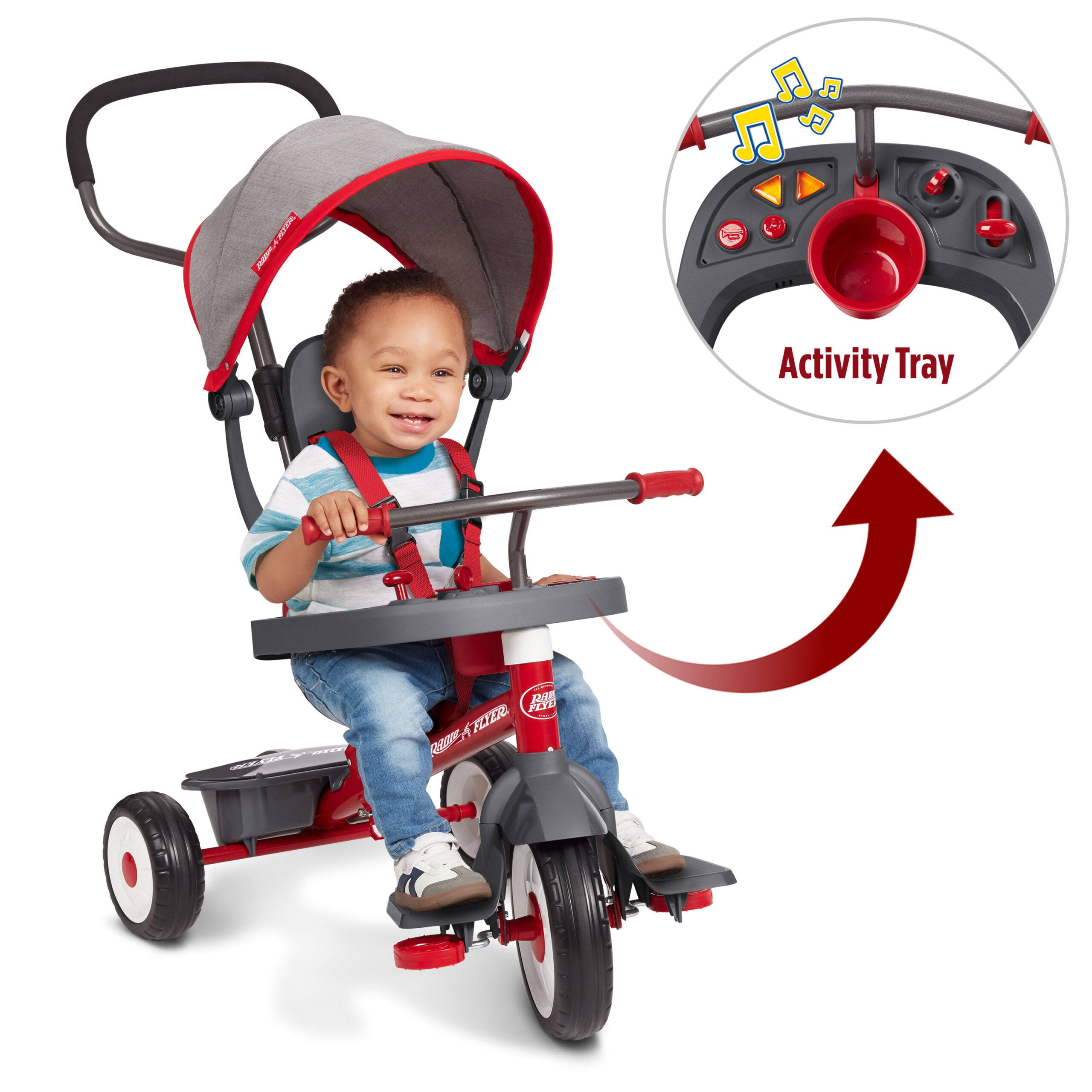 Radio Flyer, 4-in-1 Stroll  N Trike with Activity Tray, Red   Gray, Convertible Tricycle