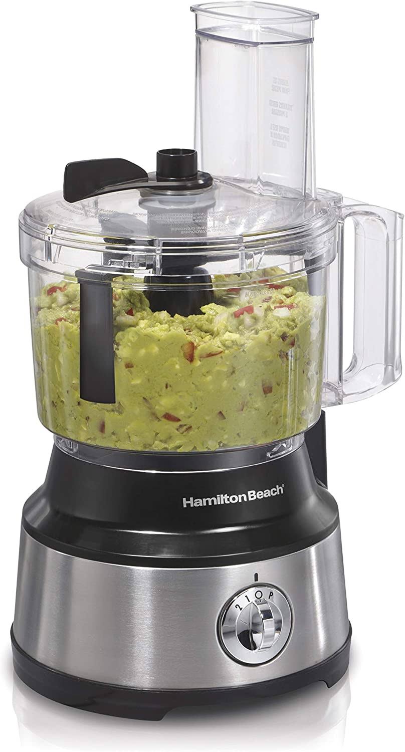 Hamilton Beach Food Processor   Vegetable Chopper for Slicing, Shredding, Mincing, and Puree, 10 Cups + Easy Clean Bowl Scraper, Stainless Steel (70730)