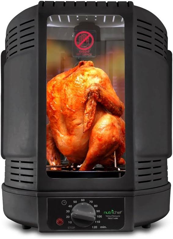 Vertical Countertop Rotisserie Oven Roaster, Rotating Shawarma And Kebab Machine with Skewer and Rack, Basket Tower, Roasting Rack, Poultry Tower, Drip Tray, For Meat Chicken Turkey Lamb