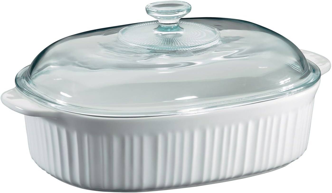 CorningWare French White 4 Quart Oval Casserole W/Glass Cover