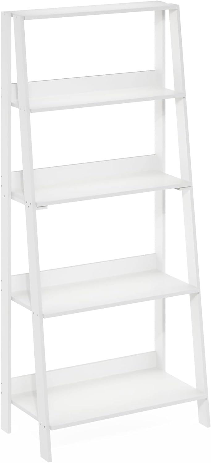 Ladder Bookcase Display Shelf, 5-Tier, White