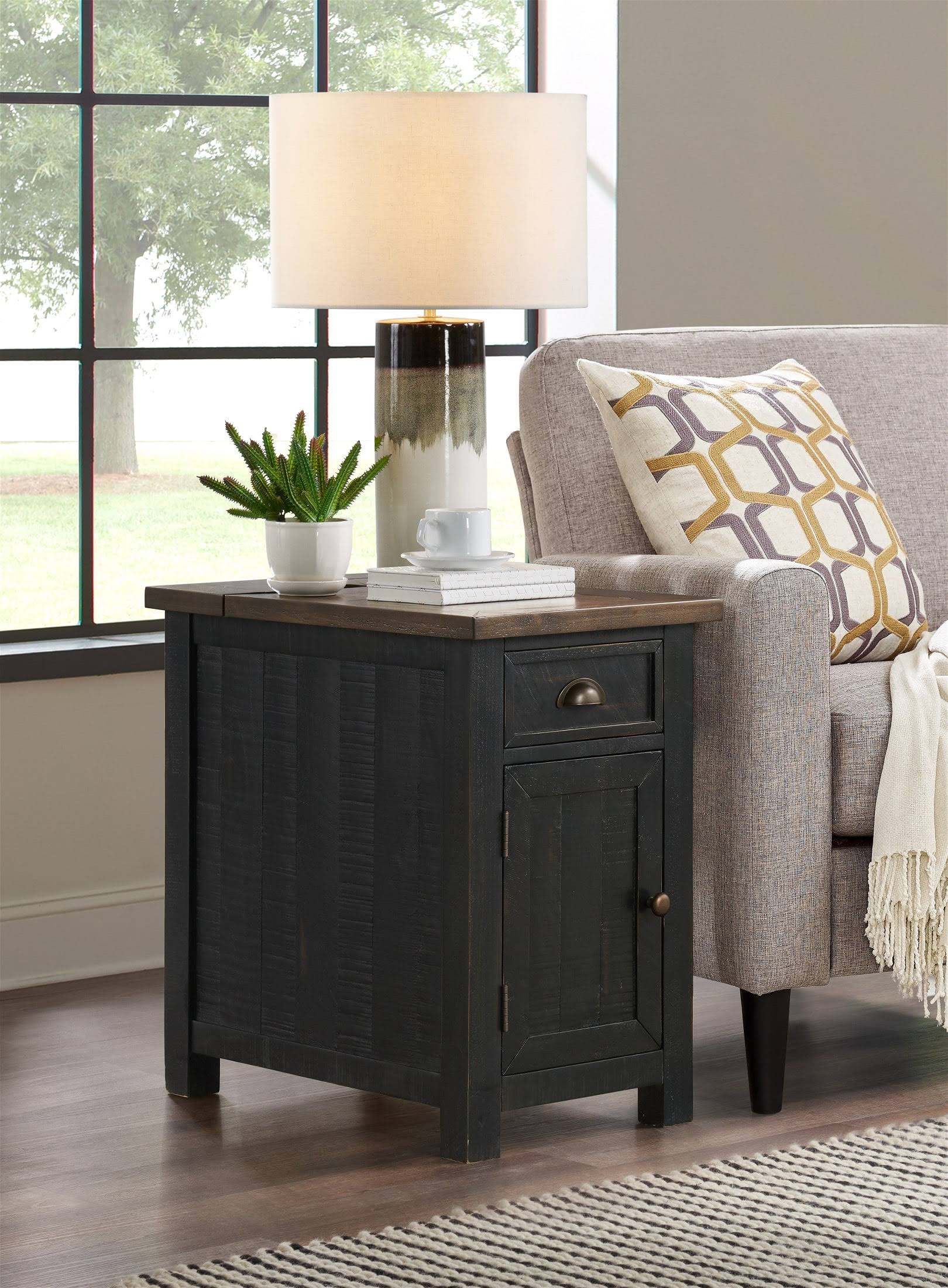 Martin Svensson Home Monterey Chairside Table with Power, Black and Brown