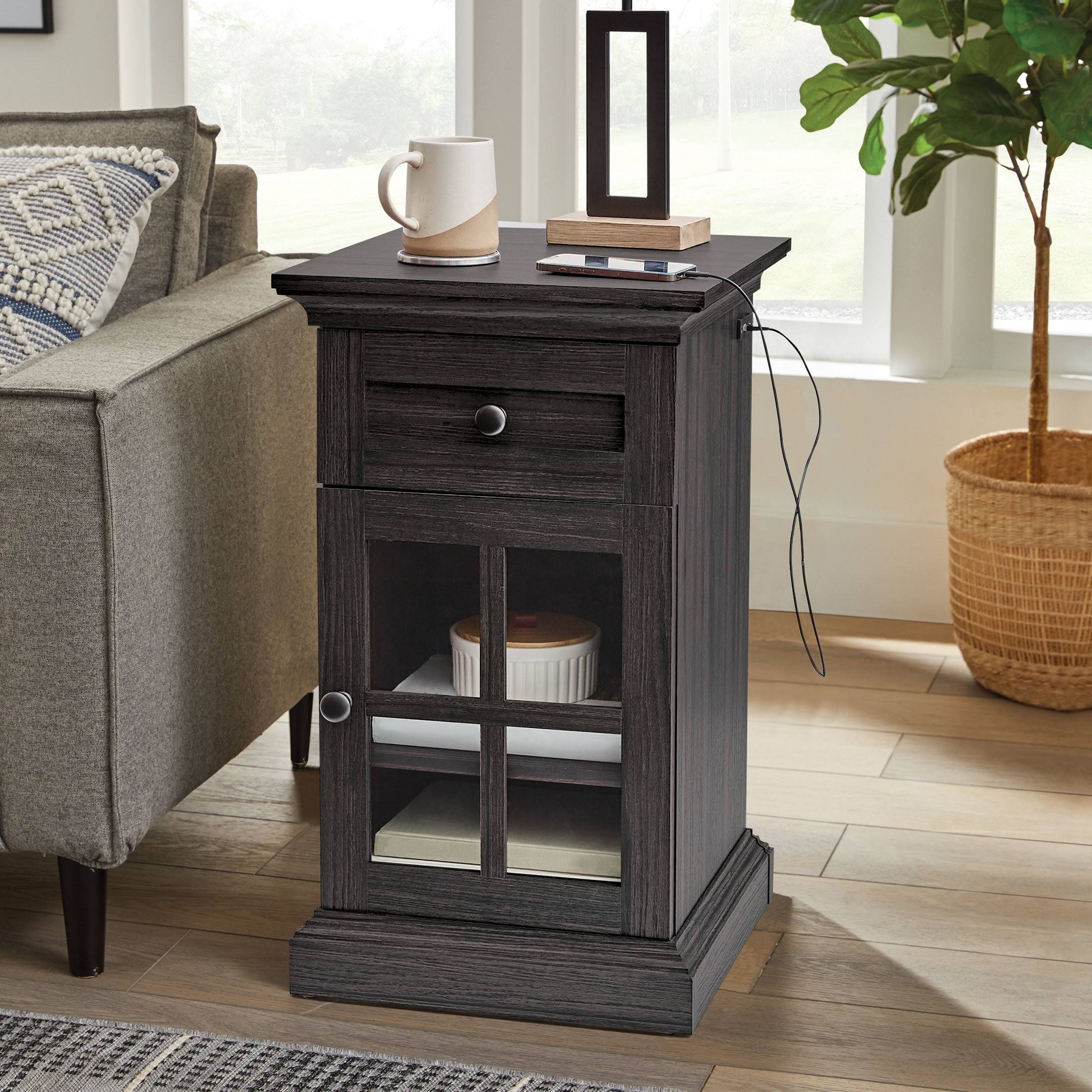 Gardens Canton End Table with USB, Tobacco Oak