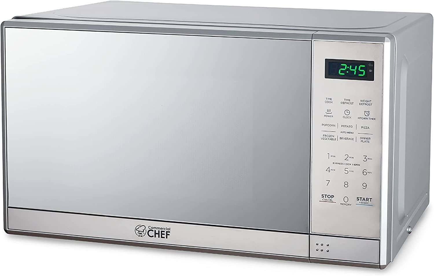 COMMERCIAL CHEF Small Microwave 0.7 Cu. Ft. Countertop Microwave with Digital Display, Stainless Steel Microwave with 10 Power Levels, Outstanding Portable Microwave with Convenient Push Button