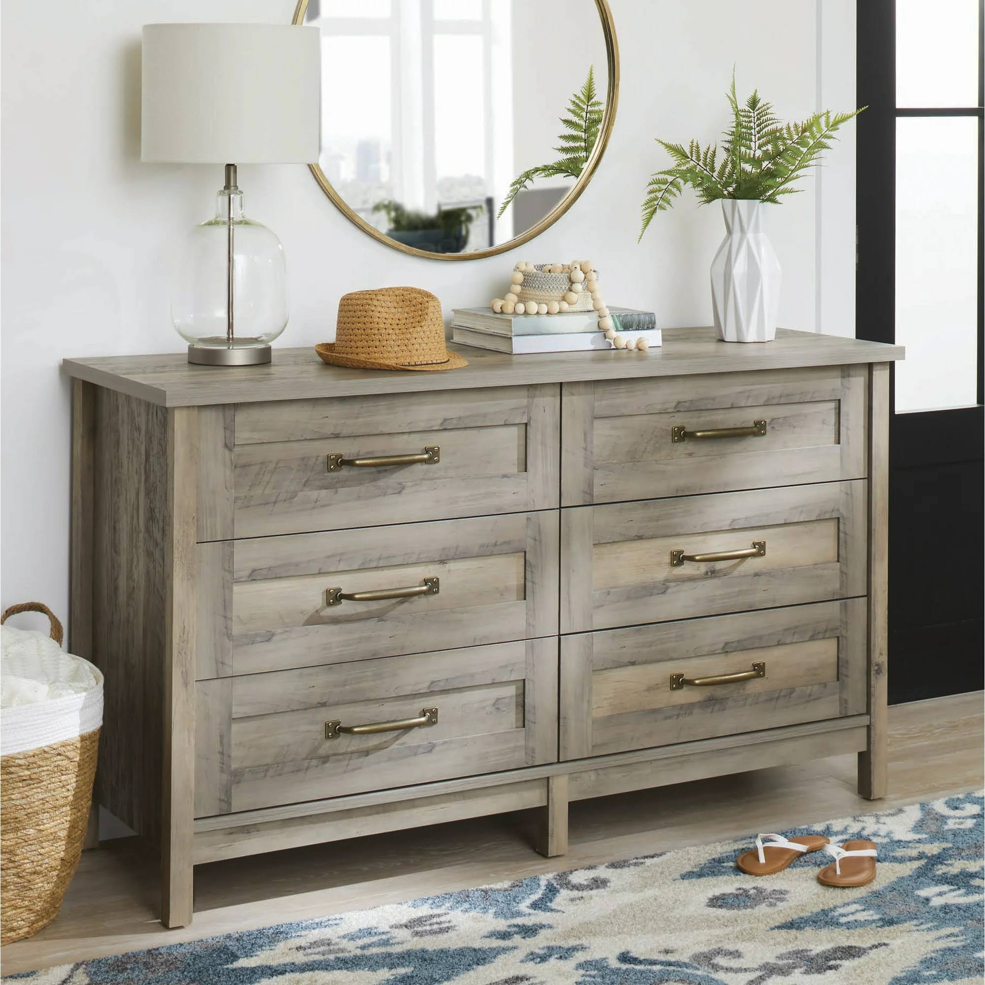 Gardens Modern Farmhouse 6   Drawer Dresser, Rustic Gray Finish