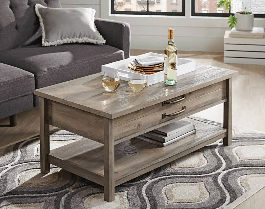 Gardens Modern Farmhouse Rectangle Lift-Top Coffee Table, Rustic Gray finish