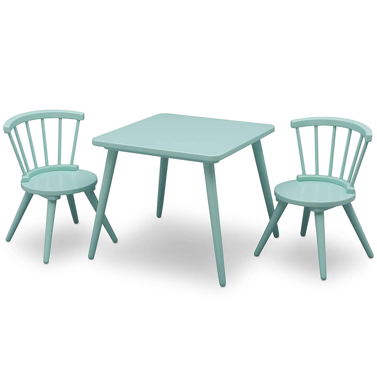 Windsor Kids Wood Table Chair Set (2 Chairs Included)   Ideal for Arts   Crafts, Snack Time, Homeschooling, Homework   More, Greenguard Gold Certified, Aqua