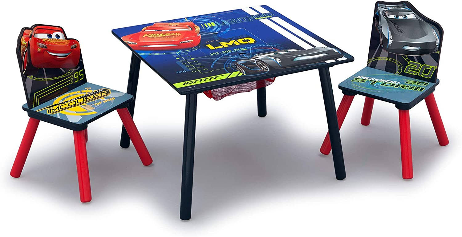 Kids Table and Chair Set With Storage (2 Chairs Included)   Ideal for Arts   Crafts, Snack Time, Homework   More, Disney/Pixar Cars, 3 Piece Set