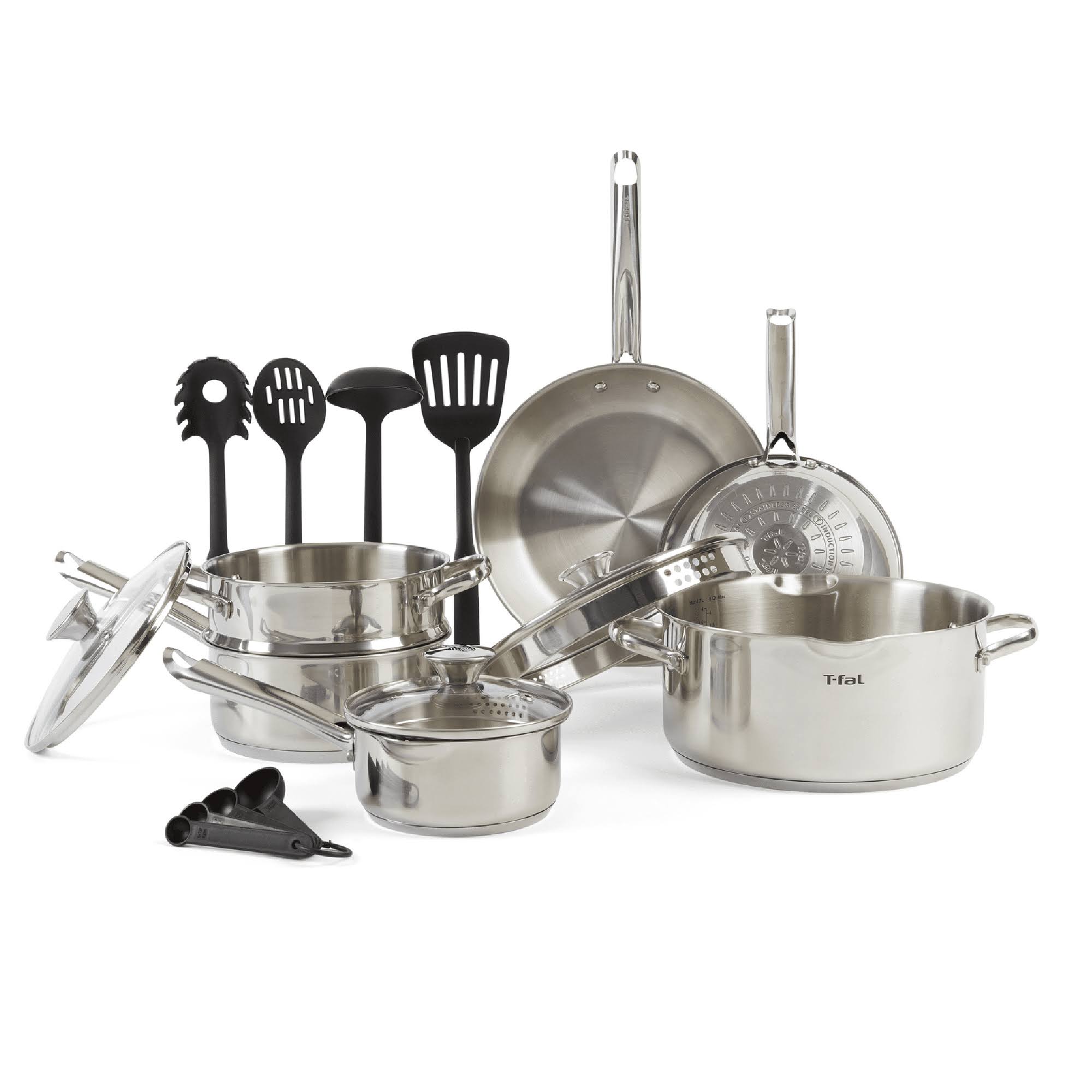T-fal Cook   Strain Stainless Steel Cookware Set, 14 Piece Set, Dishwasher Safe