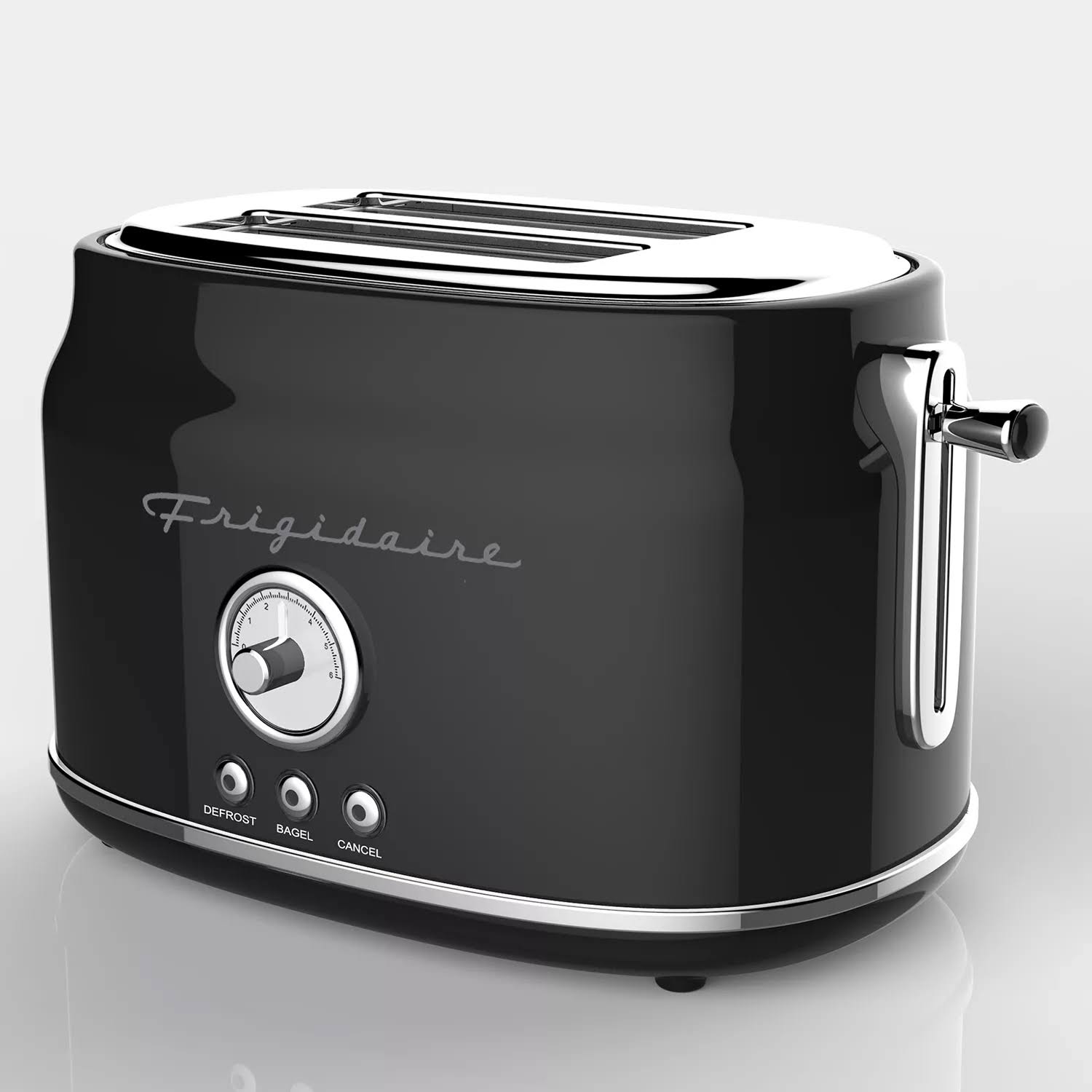 Frigidaire ETO102-BLACK, 2 Slice Toaster, Retro Style, Wide Slot for Bread, English Muffins, Croissants, and Bagels, 5 Adjustable Toast Settings, Cancel and Defrost, 900w, Black