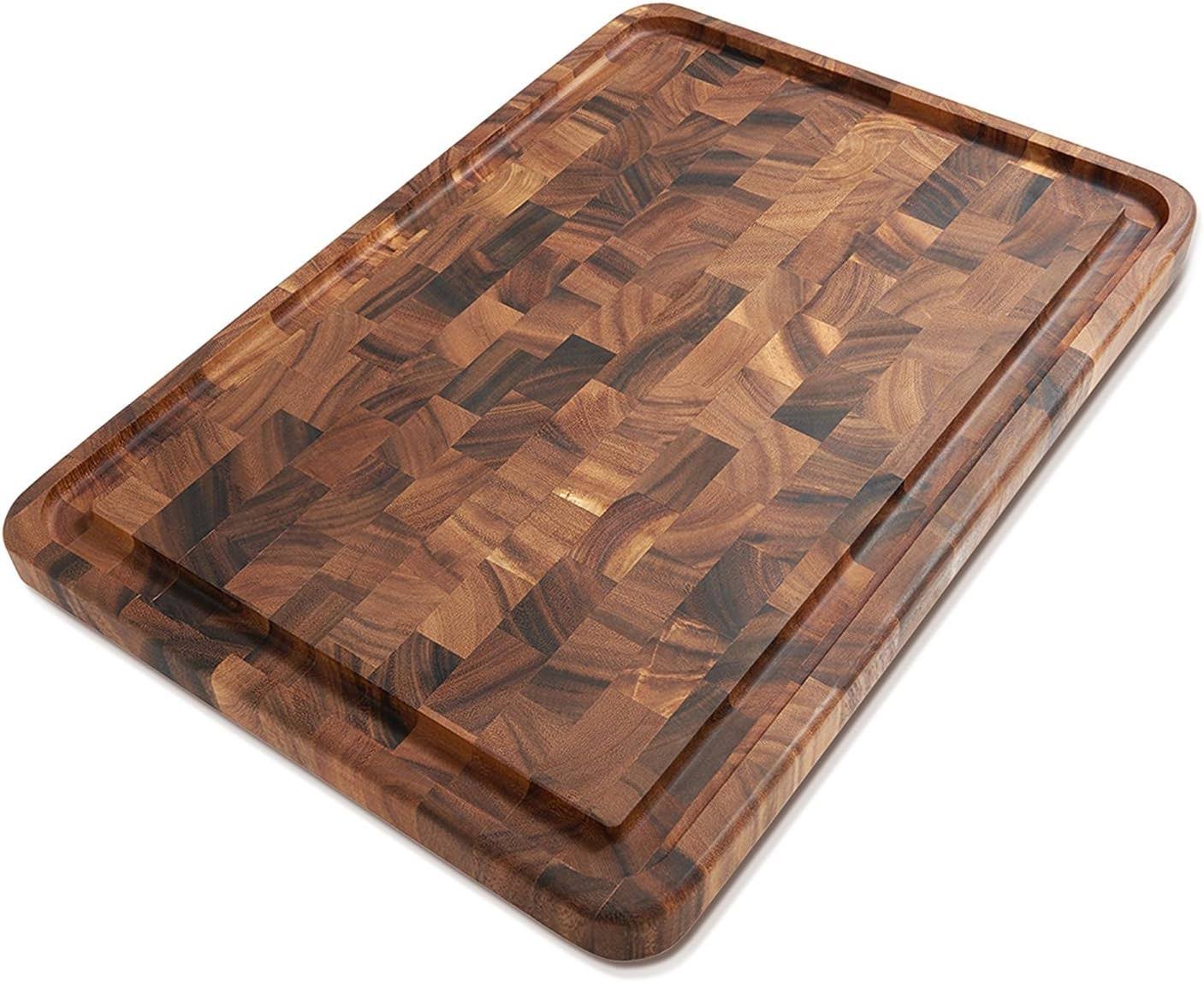 Ironwood Gourmet Charleston End Grain Board with Channel, Acacia Wood Brown 20 x 14 Inches