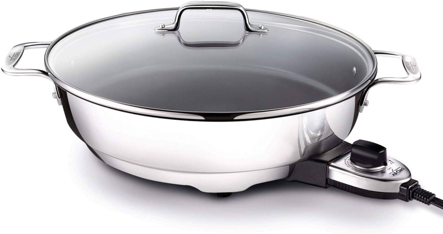 Electrics Stainless Steel and Nonstick Surface Skillet 7 Quart 1800 Watts Temp Control, Cookware, Pots and Pans, Oven, Broil, Dishwasher Safe