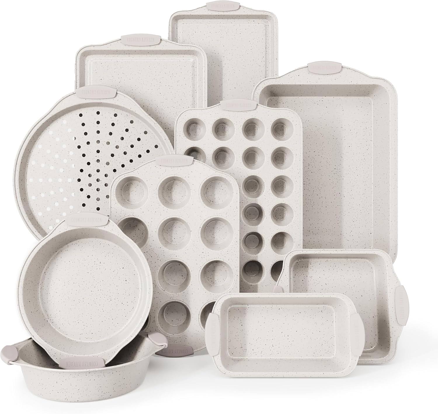 Country Kitchen Nonstick Stackable Bakeware Set   Durable, Easy Release Baking Set, Cream, 10 Pcs