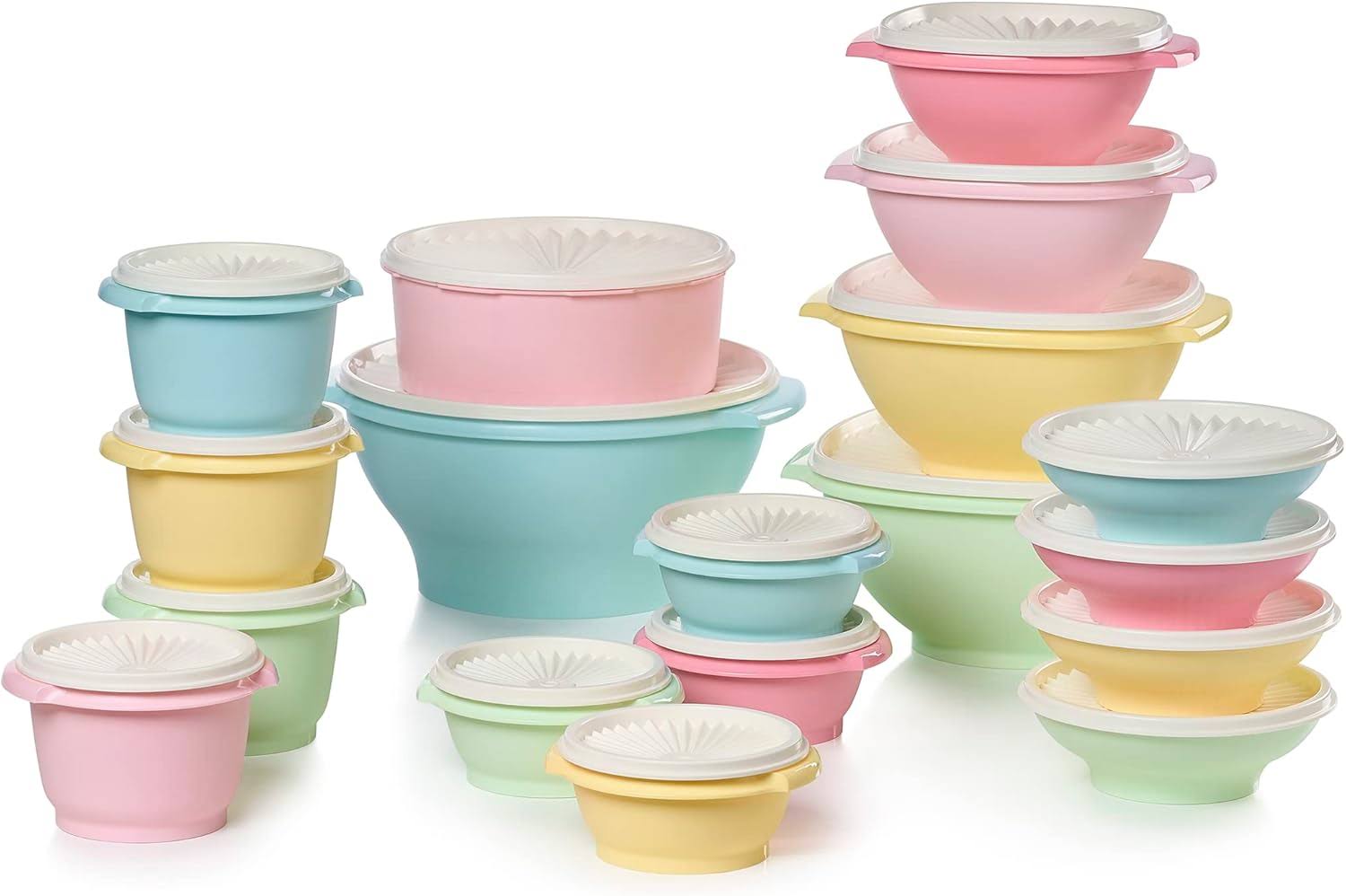Tupperware Heritage Collection 36 Piece Food Storage Container Set in Vintage Colors- Dishwasher Safe   BPA Free   (18 containers + 18 lids)
