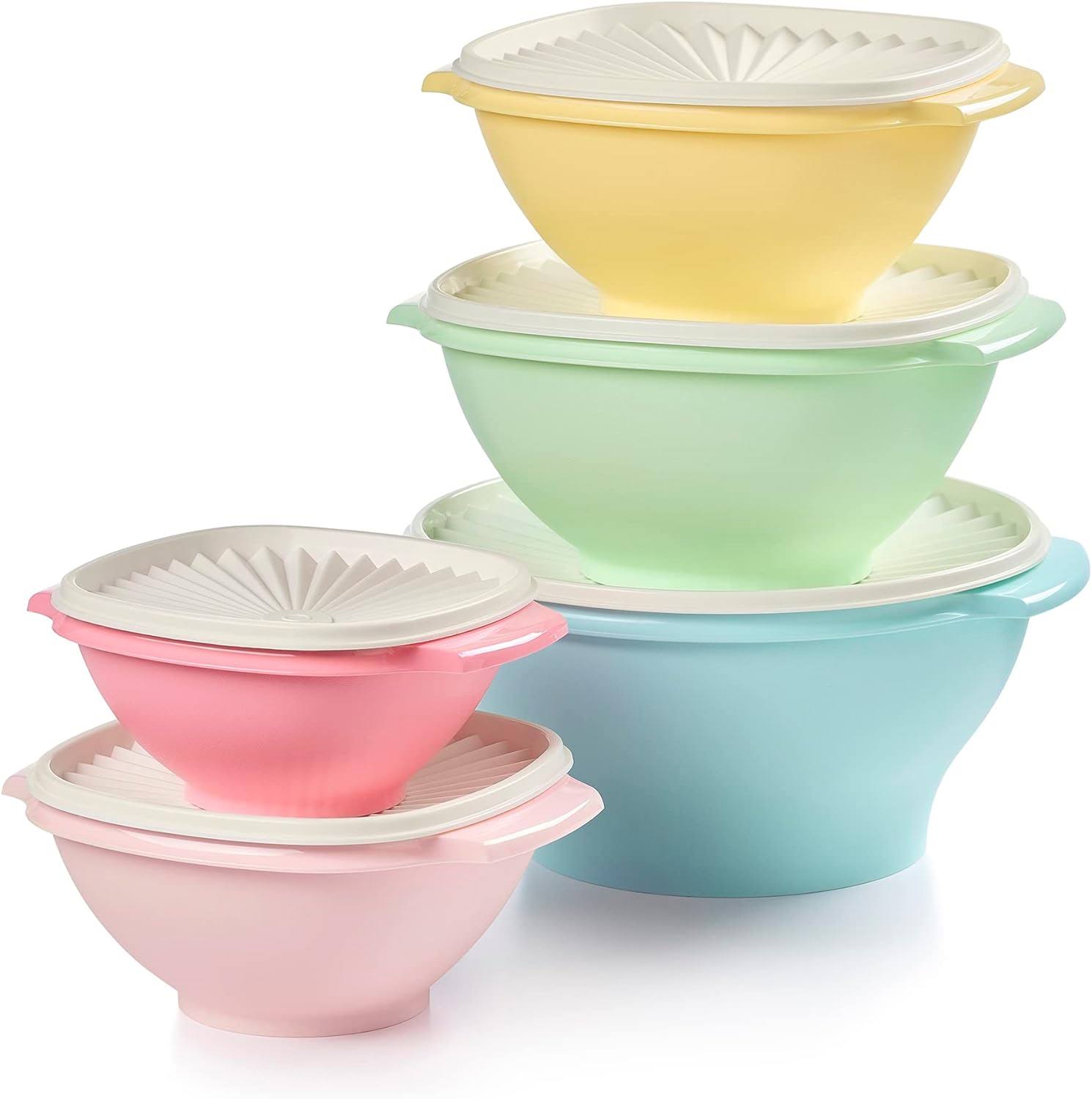 Tupperware Heritage Collection 5 Bowls + 5 Lids (10 Piece) Food Storage Container Set in Vintage Colors   Dishwasher Safe   BPA Free