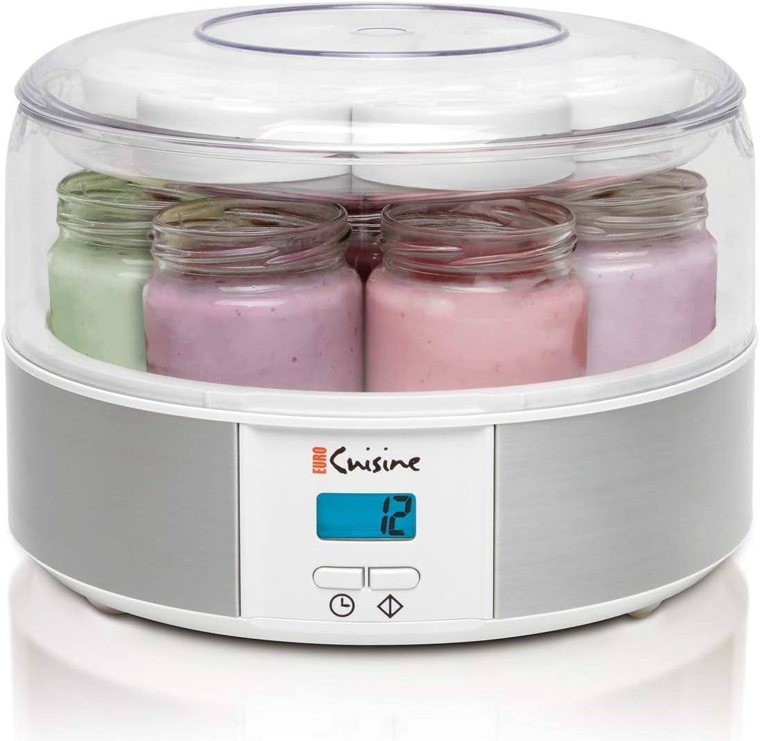 Euro Cuisine Yogurt Maker   YMX650 Automatic Digital Yogurt Maker Machine with Set Temperature   Includes 7-6 oz. Reusable Glass Jars and 7 Rotary Date Setting Lids for  Storage