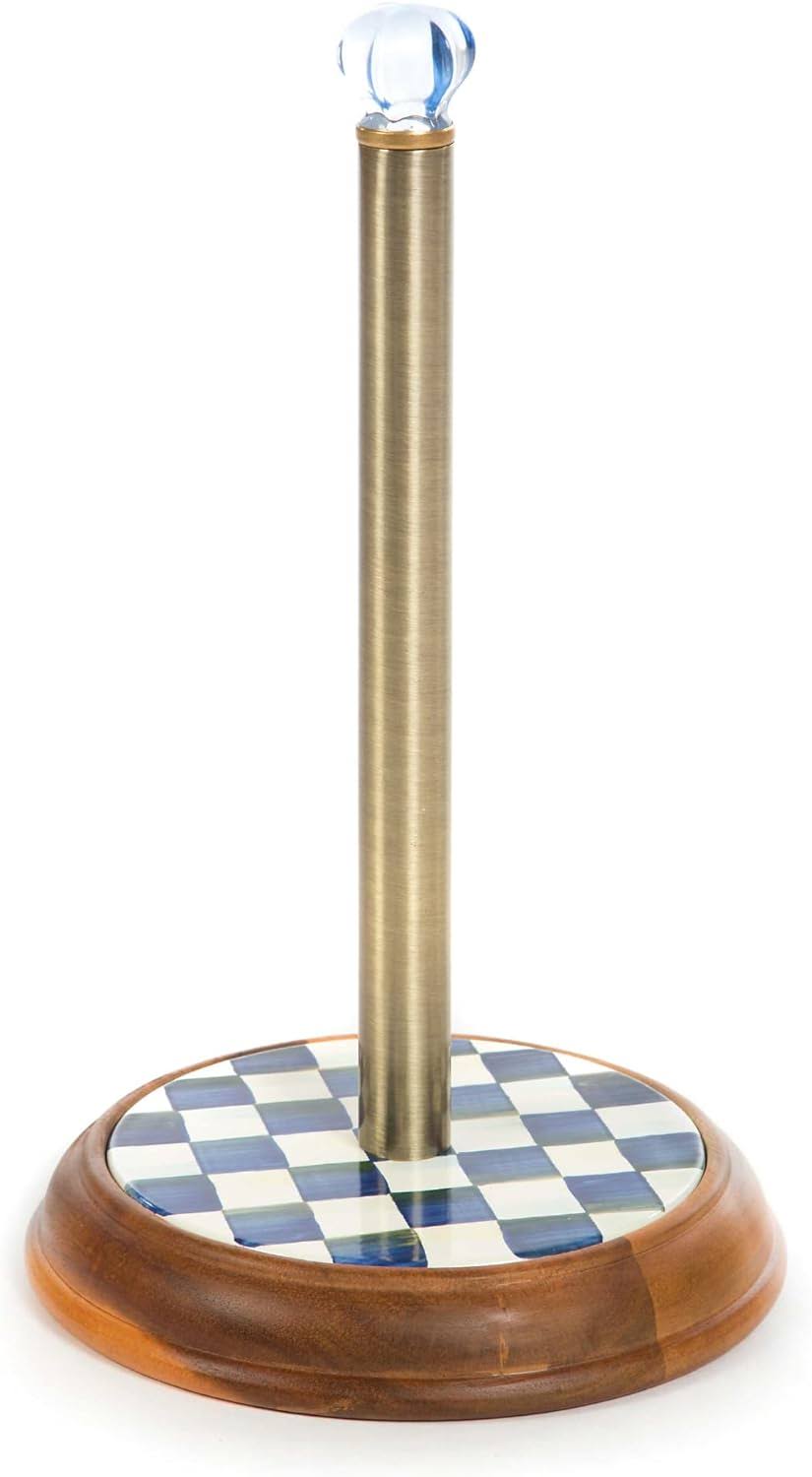 Wood Paper Towel Holder, Decorative Paper Towel Holder for Kitchen, Blue-and-White Royal Check
